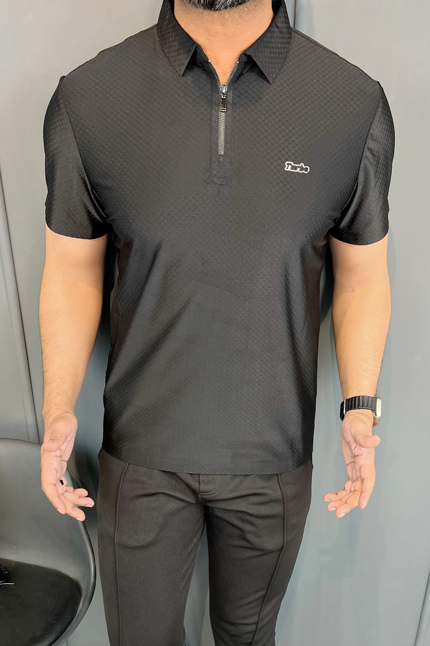 Turbo Abstract Symmetry Zip-Collar Men's Polo Shirt - Image 4