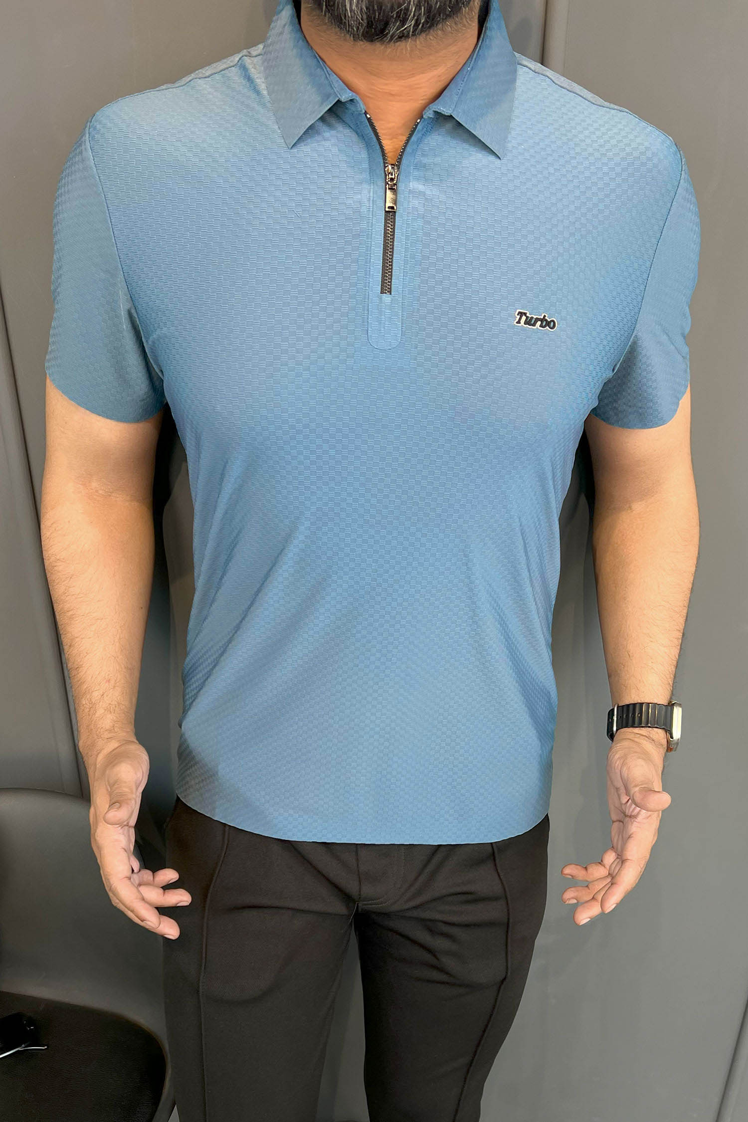 Turbo Abstract Symmetry Zip-Collar Men's Polo Shirt - Image 8