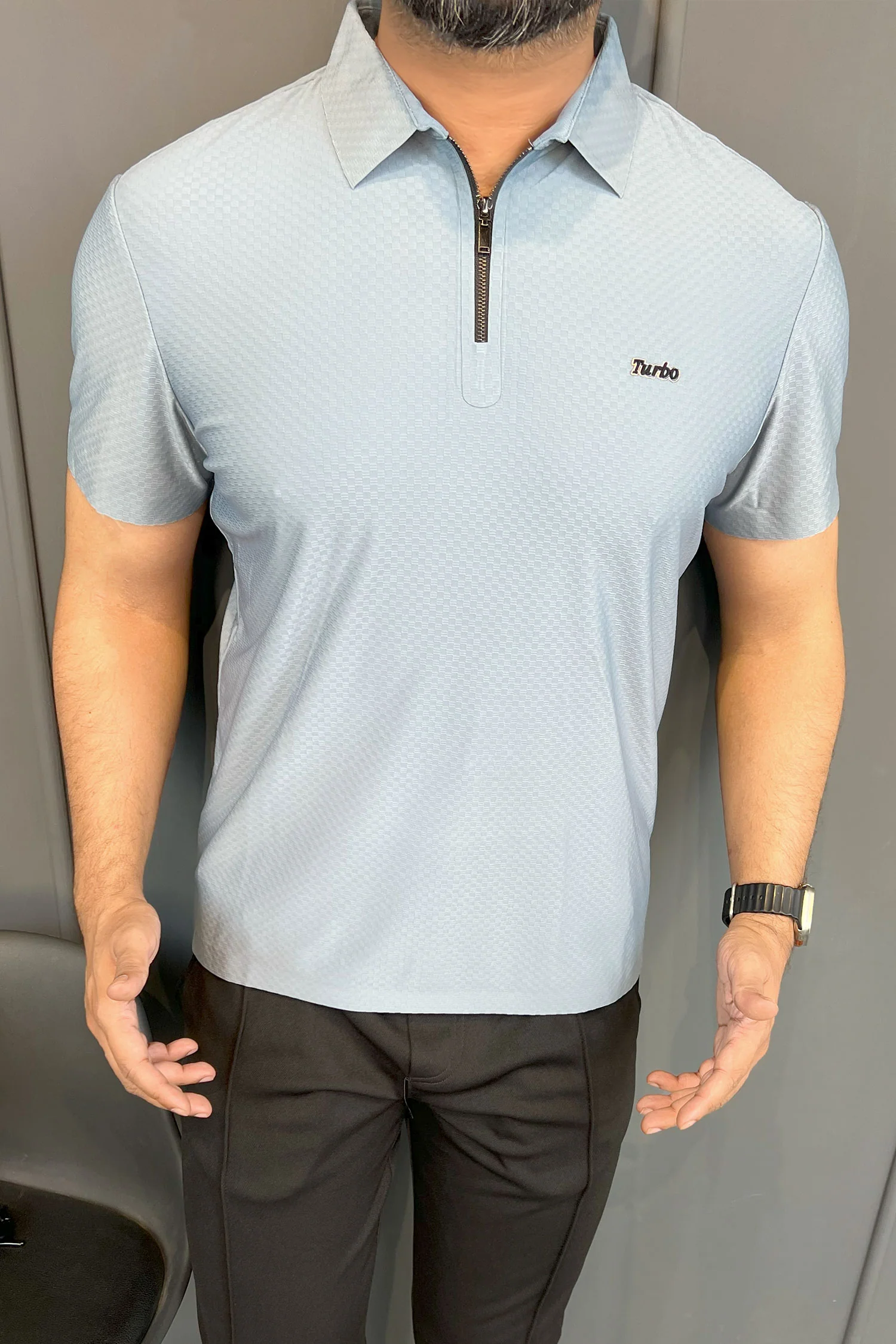 Turbo Abstract Symmetry Zip-Collar Men's Polo Shirt - Image 16