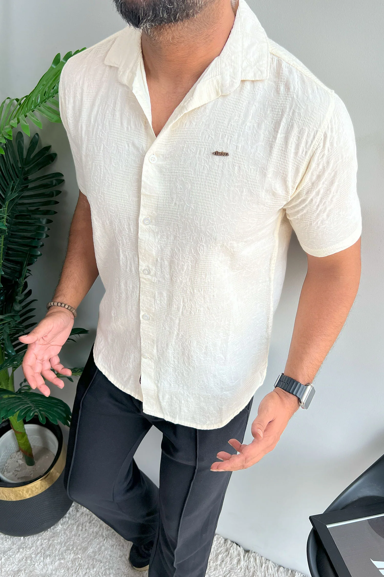Turbo Artistic Touch Comfort Casual Shirt In Cream - Image 2