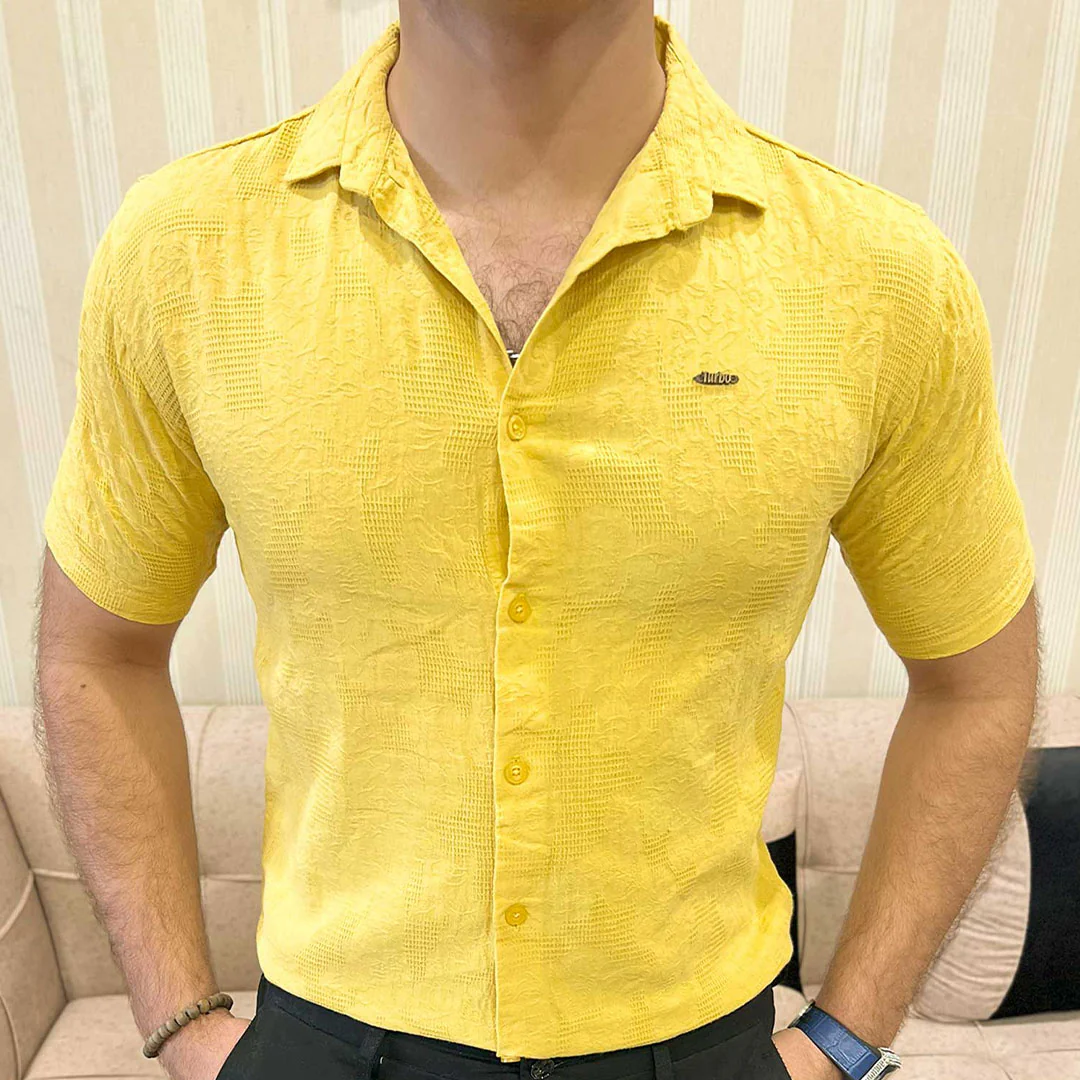 Turbo Artistic Touch Comfort Casual Shirt In Mustard Yellow - Image 3