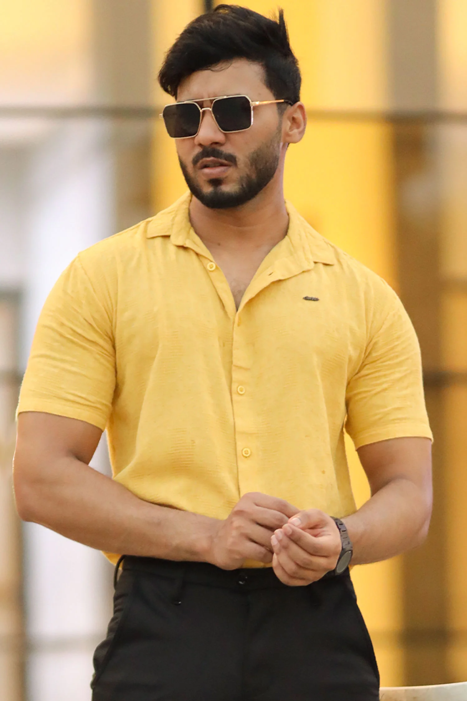 Turbo Artistic Touch Comfort Casual Shirt In Mustard Yellow - Image 3