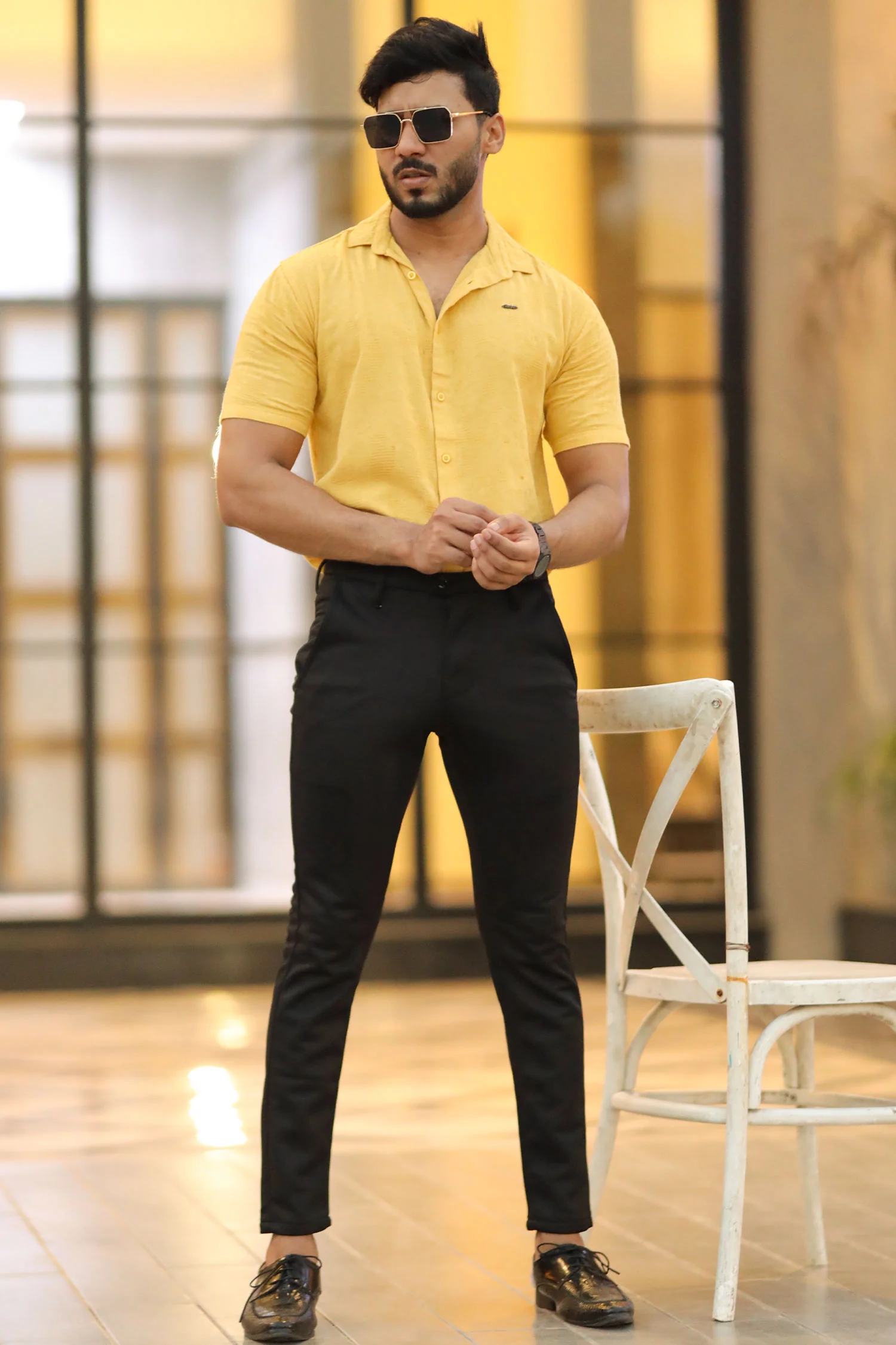 Turbo Artistic Touch Comfort Casual Shirt In Mustard Yellow - Image 4
