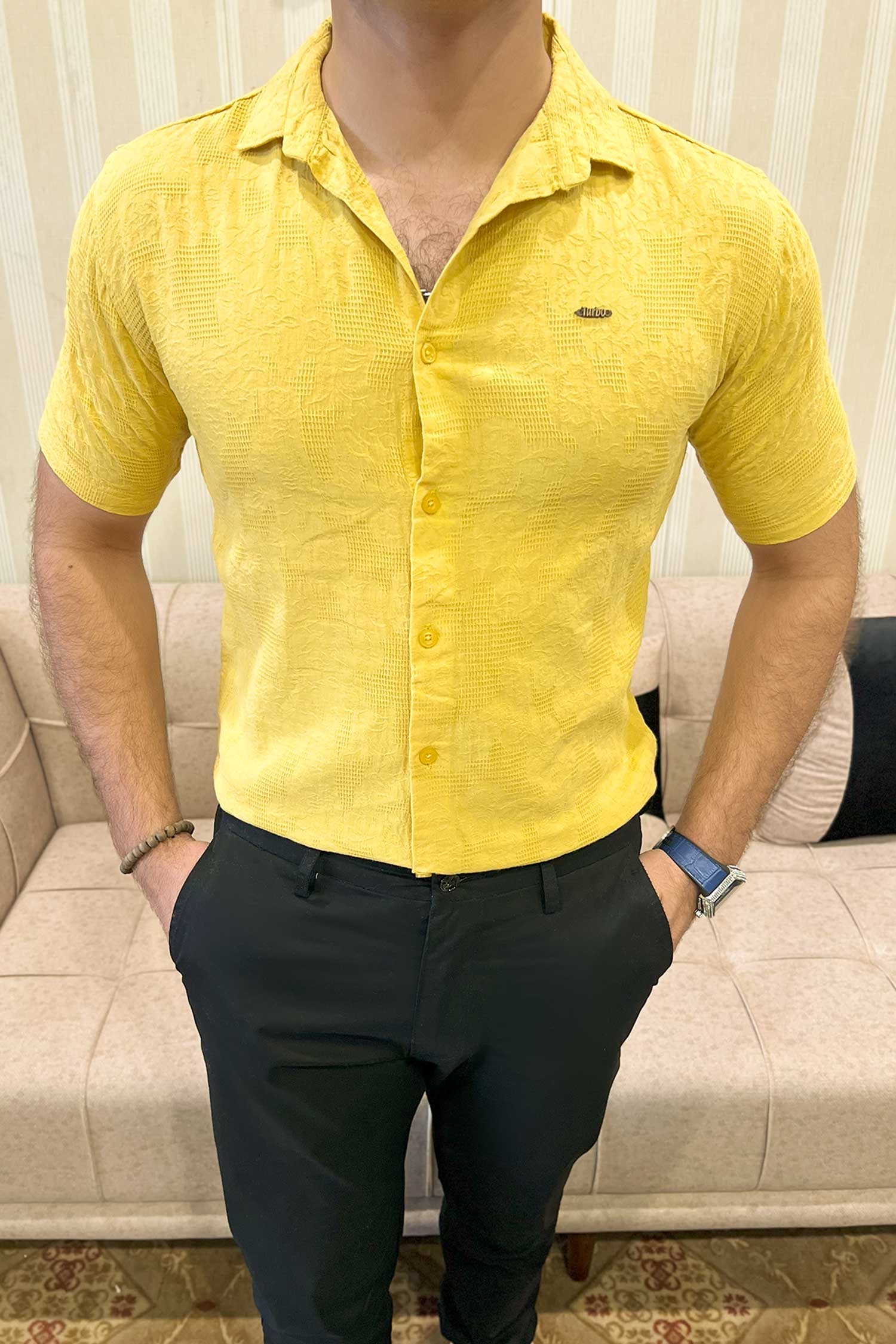 Turbo Artistic Touch Comfort Casual Shirt In Mustard Yellow - Image 3