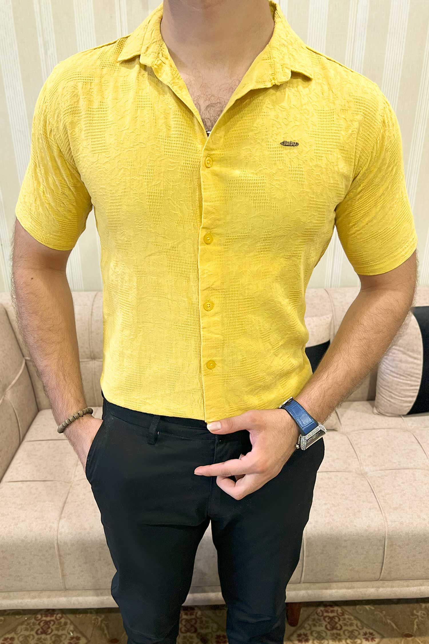 Turbo Artistic Touch Comfort Casual Shirt In Mustard Yellow - Image 5