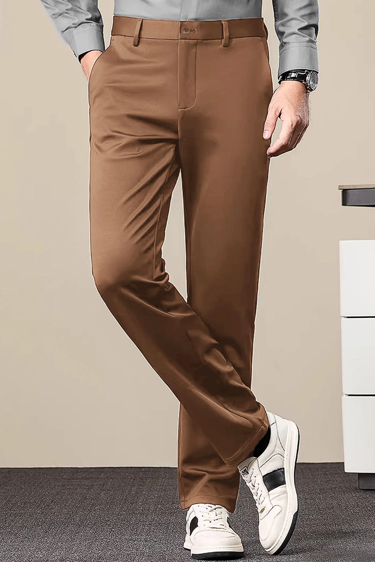 Turbo Axis Intelli-Drape Refined Fit Twil Cotton Pent In Coffee Brown