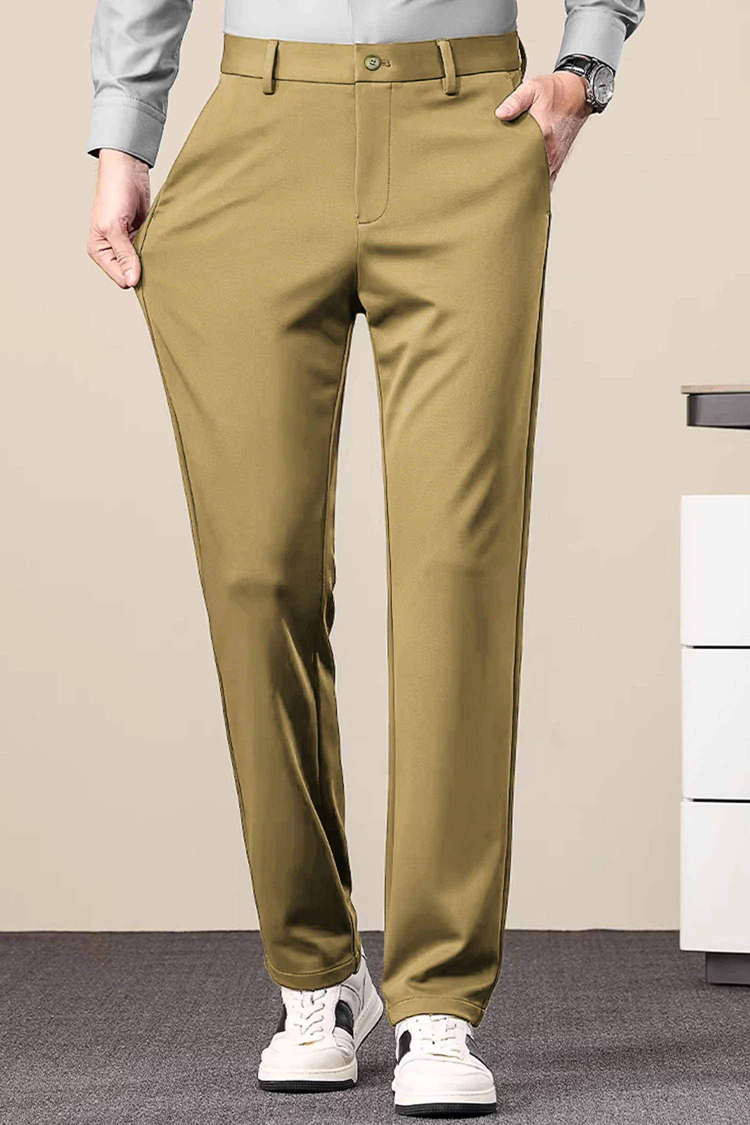 Turbo Axis Intelli-Drape Refined Fit Twil Cotton Pent In Khaki