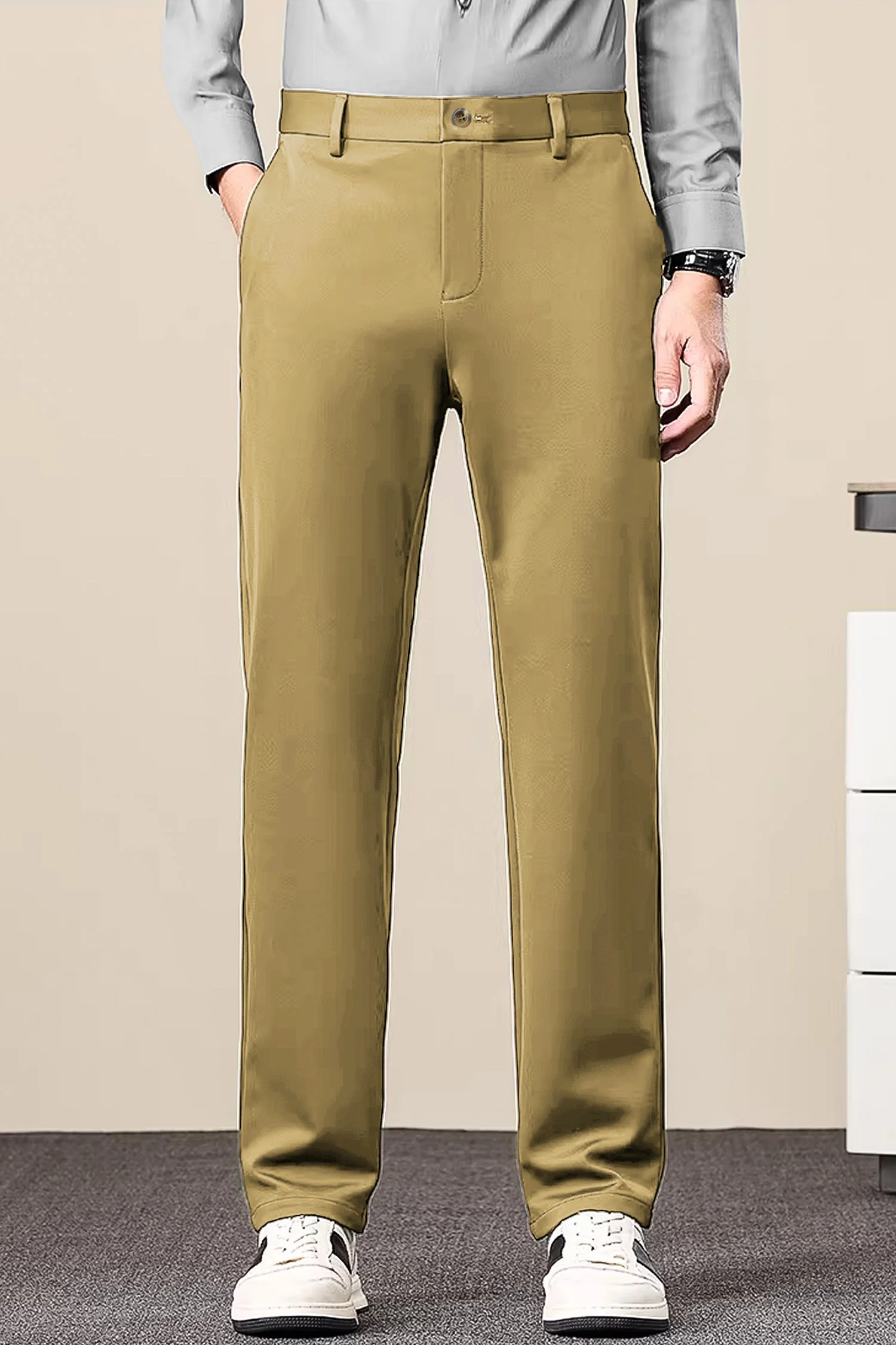Turbo Axis Intelli-Drape Refined Fit Twil Cotton Pent In Khaki - Image 3