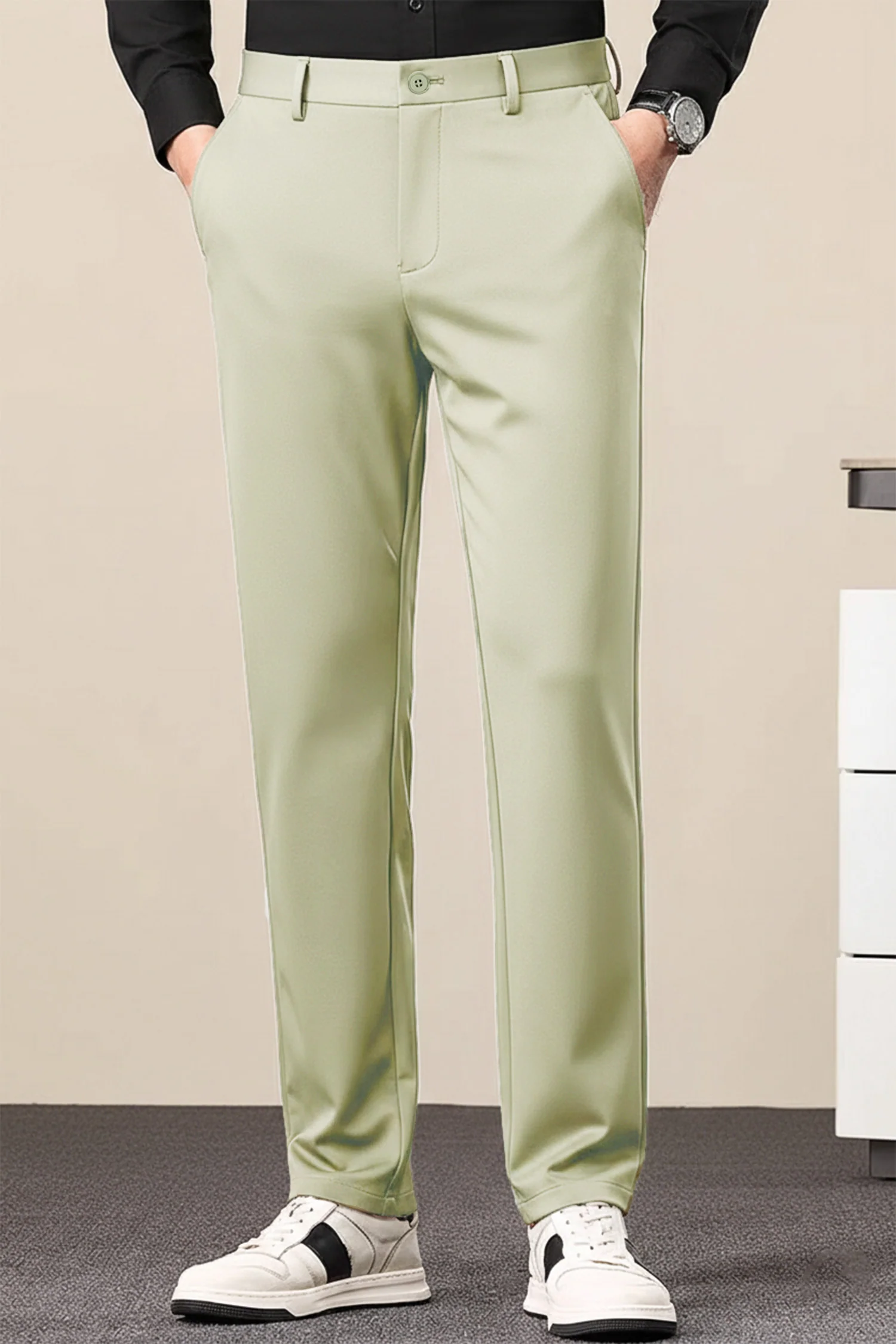 Turbo Axis Intelli-Drape Refined Fit Twil Cotton Pent In Moss Green - Image 3