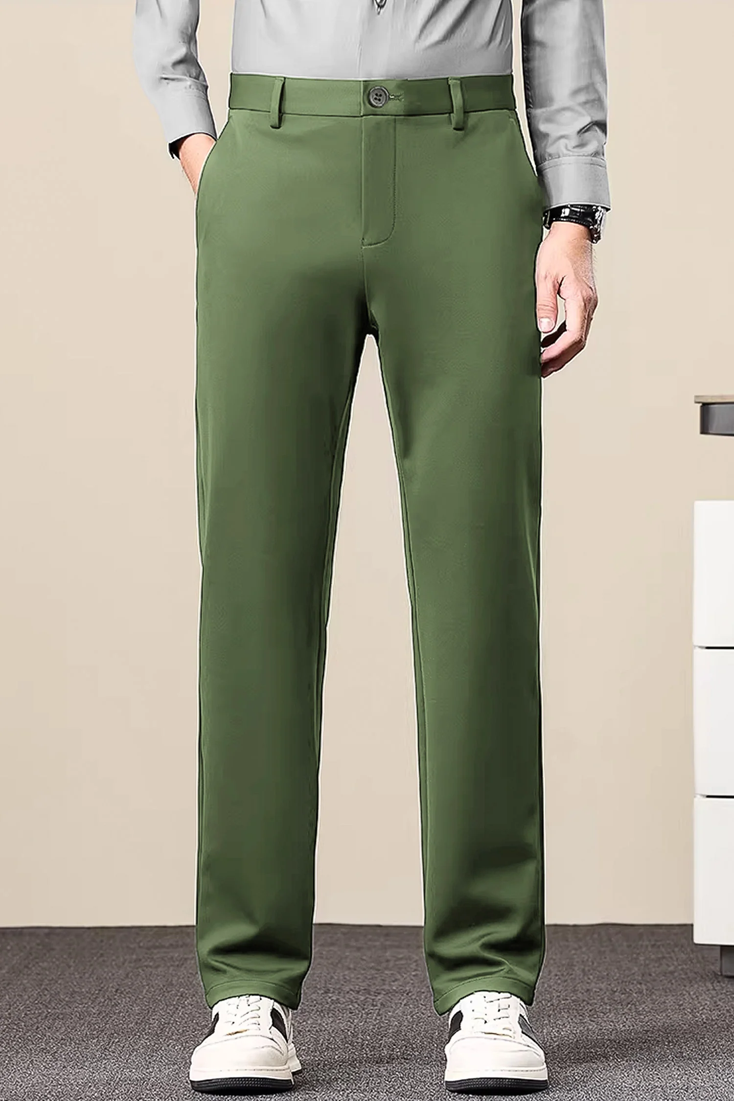 Turbo Axis Intelli-Drape Refined Fit Twil Cotton Pent In Olive Green - Image 3