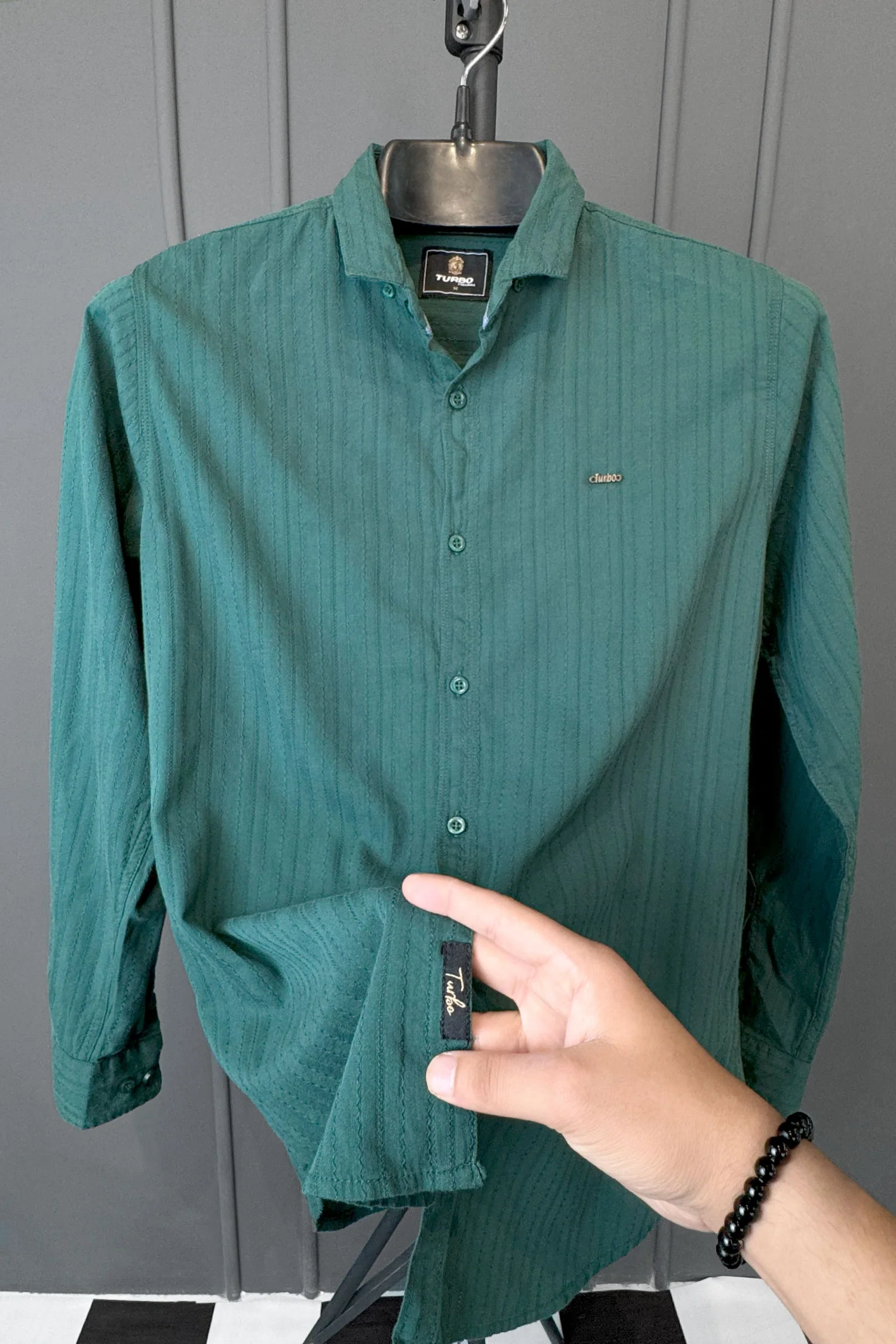 Turbo Billy Textured Knit Long Sleeve Cotton Casual Shirt - Image 14