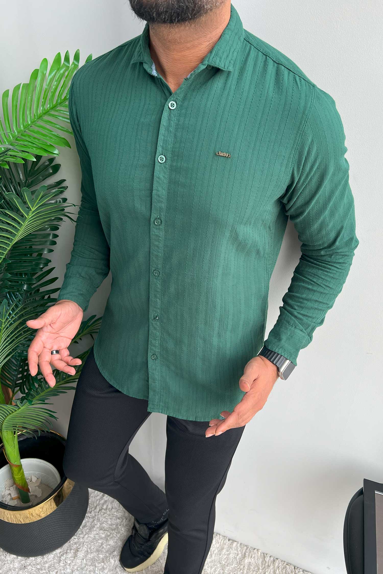 Turbo Billy Textured Knit Long Sleeve Cotton Casual Shirt - Image 11