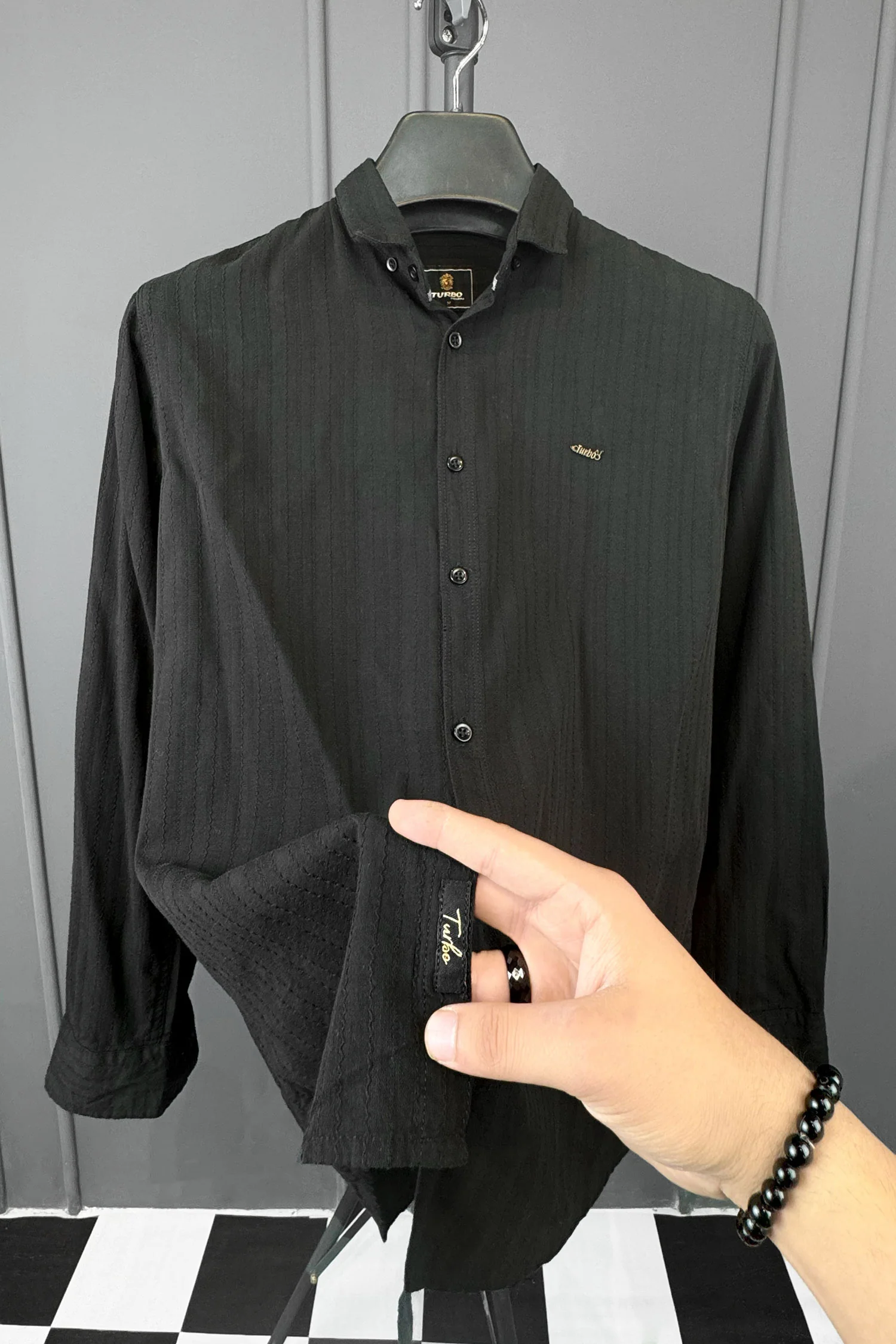 Turbo Billy Textured Knit Long Sleeve Cotton Casual Shirt - Image 13