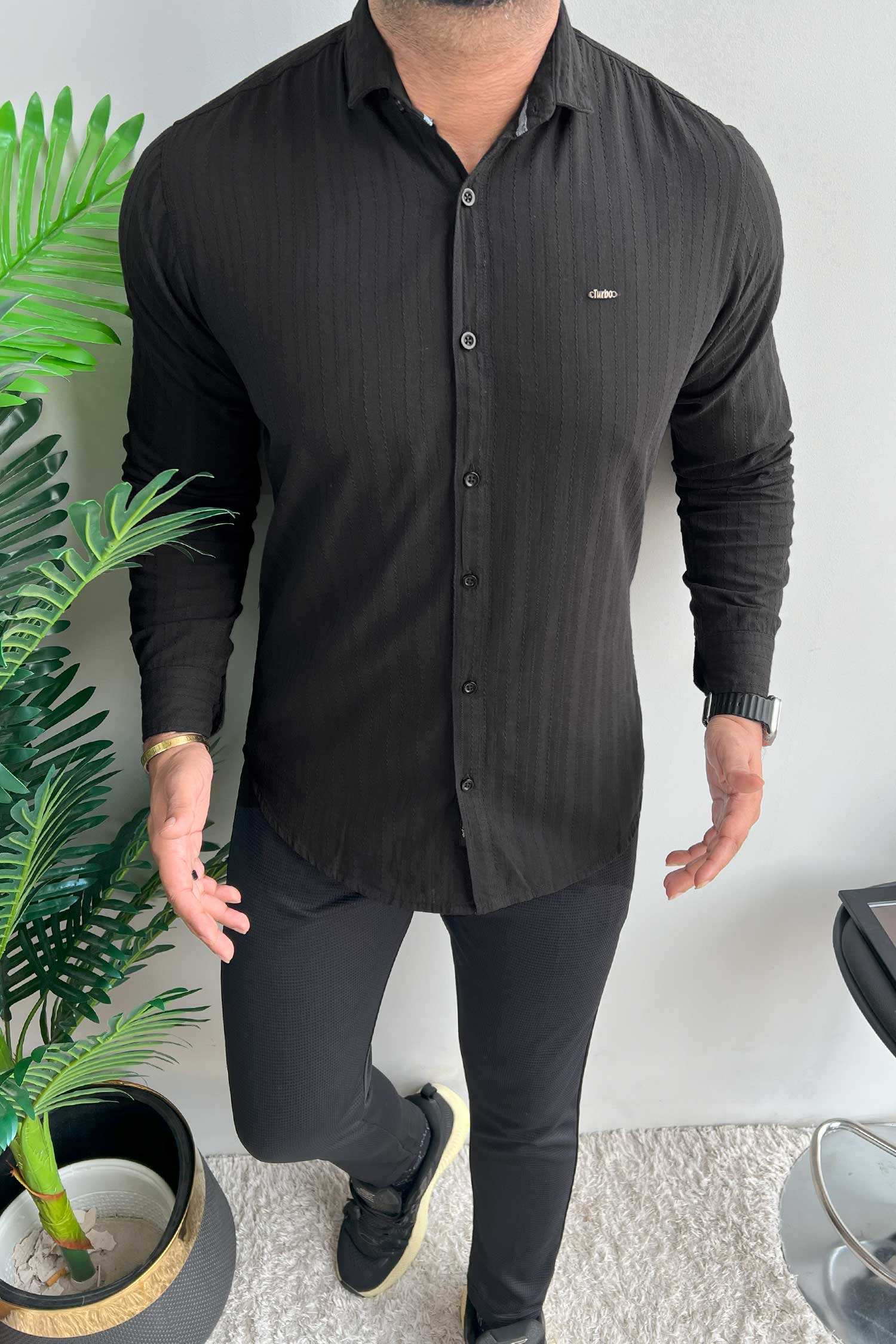 Turbo Billy Textured Knit Long Sleeve Cotton Casual Shirt - Image 7