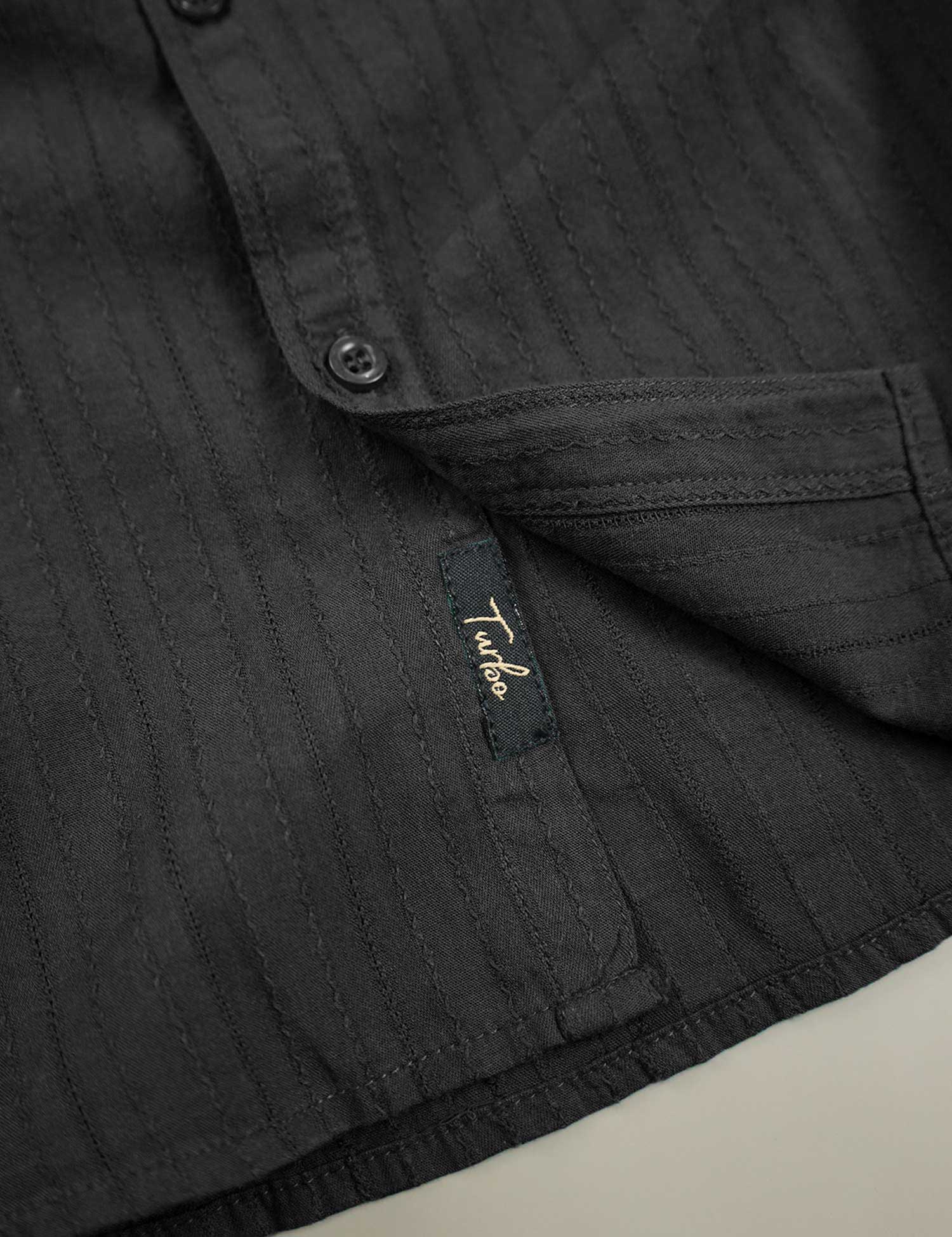 Turbo Billy Textured Knit Long Sleeve Cotton Casual Shirt In Black - Image 3