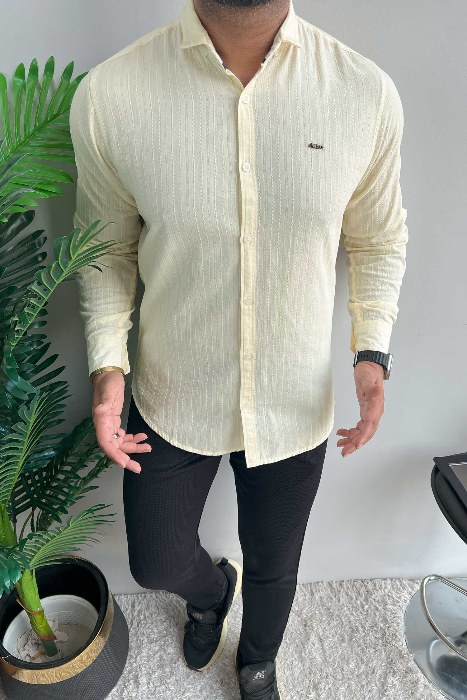 Turbo Billy Textured Knit Long Sleeve Cotton Casual Shirt - Image 4