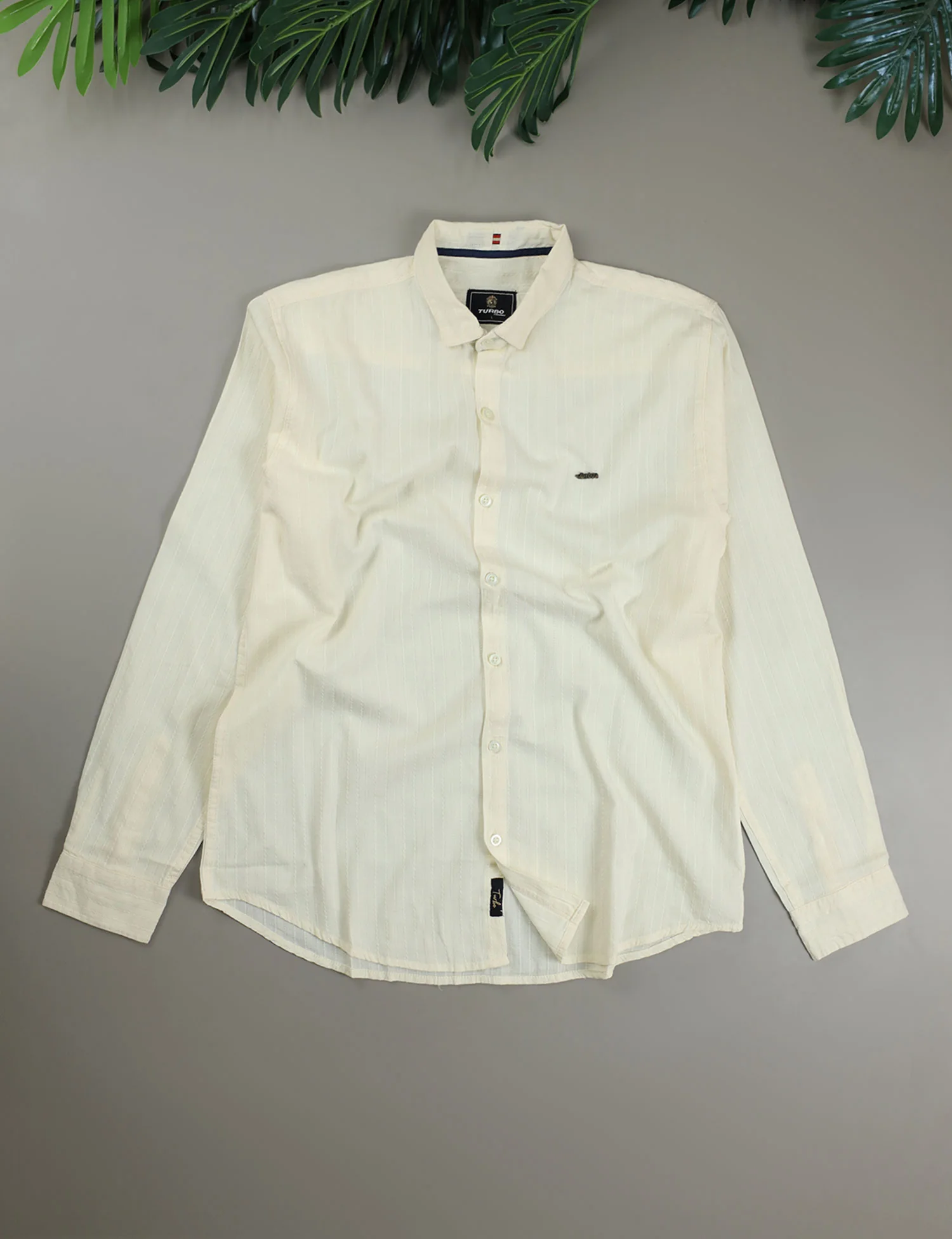 Turbo Billy Textured Knit Long Sleeve Cotton Casual Shirt In Creem - Image 2