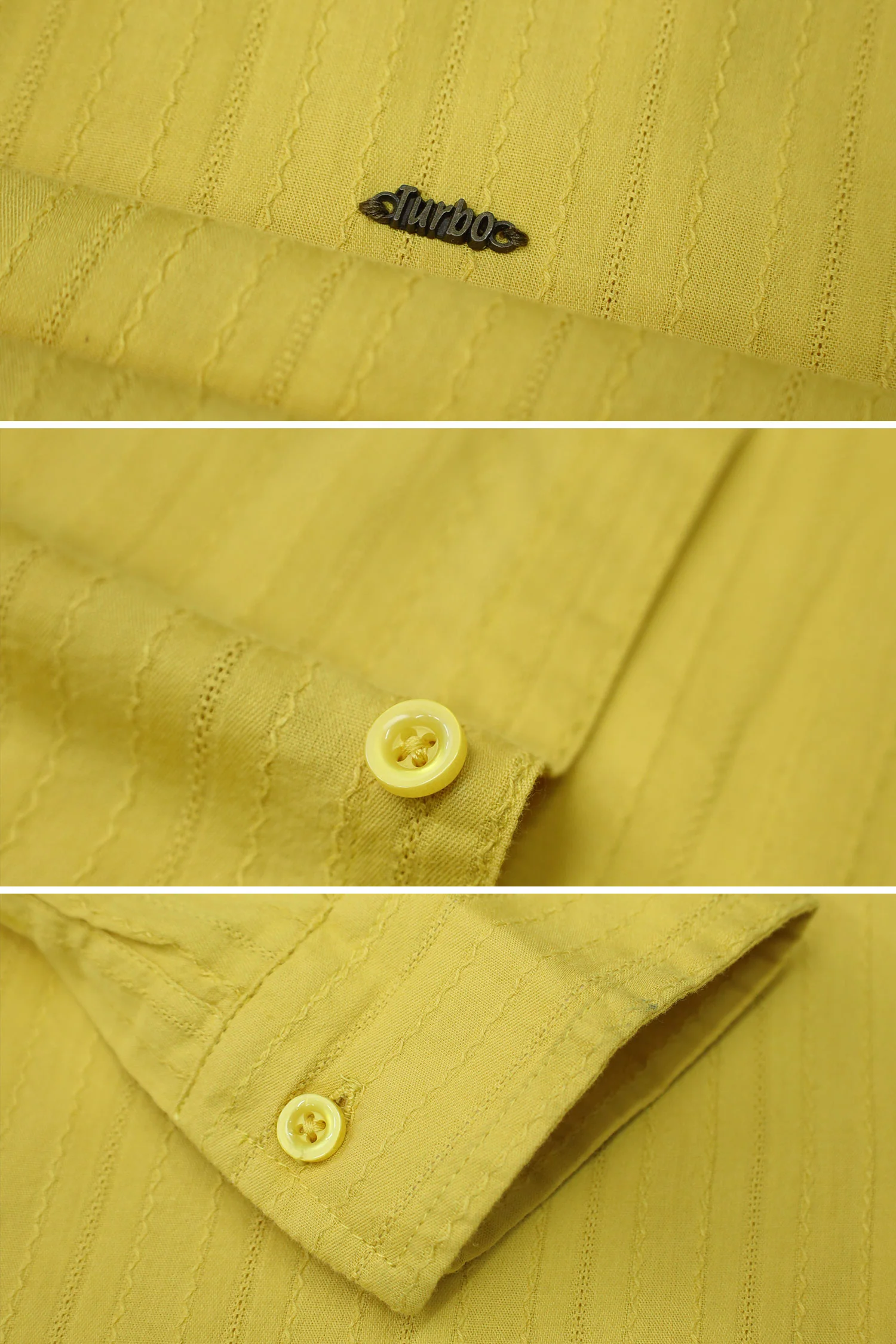 Turbo Billy Textured Knit Long Sleeve Cotton Casual Shirt In Yellow - Image 3