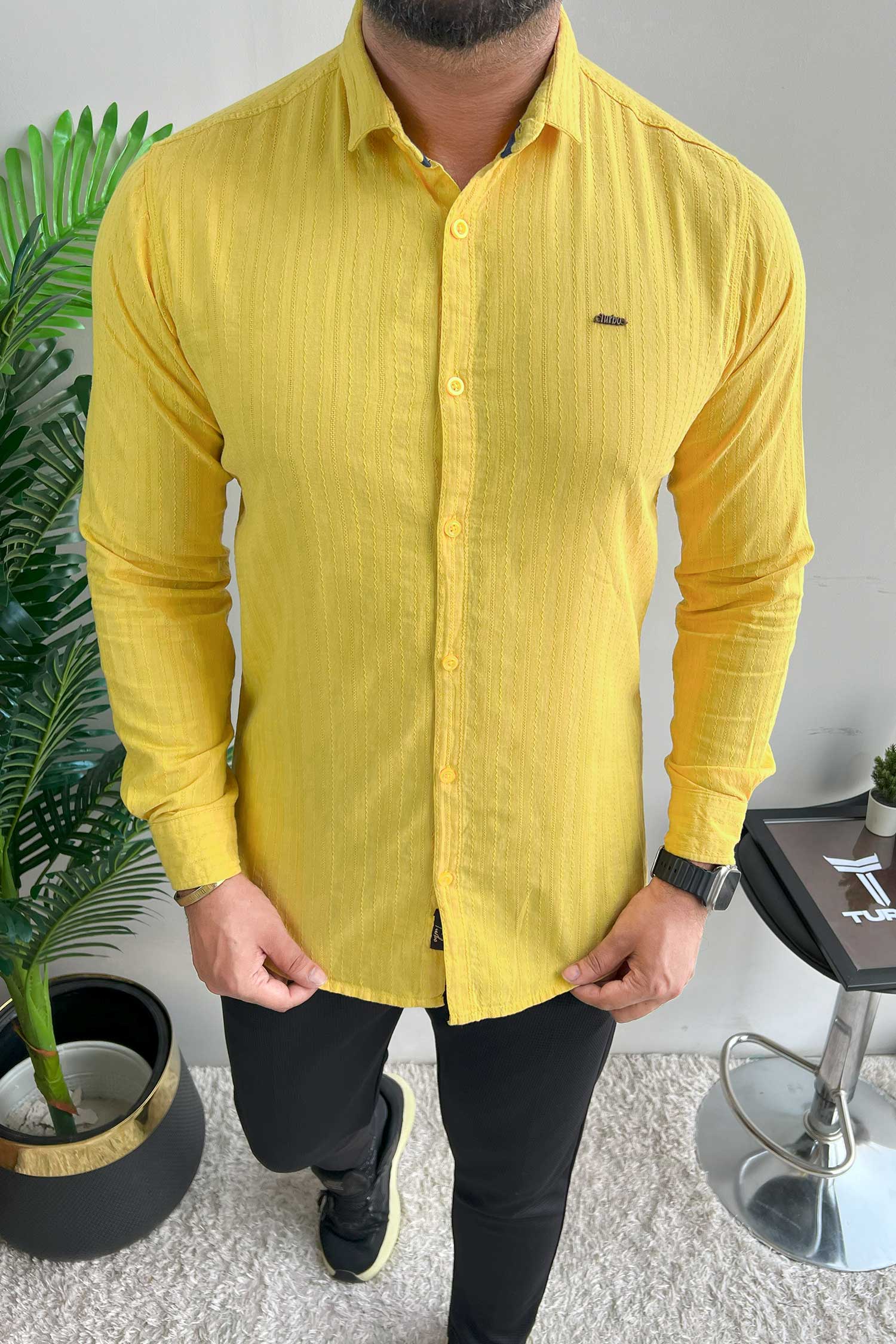 Turbo Billy Textured Knit Long Sleeve Cotton Casual Shirt - Image 3