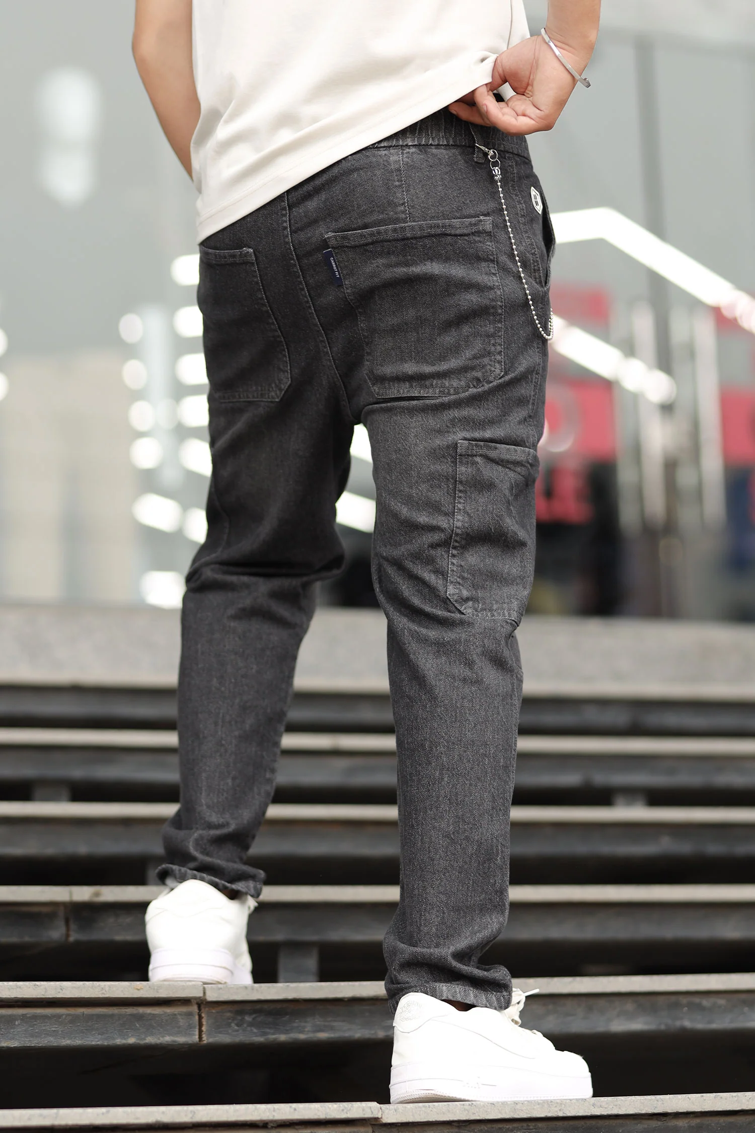 Turbo Side Cargo Style Denim Baggy Jeans - Image 6