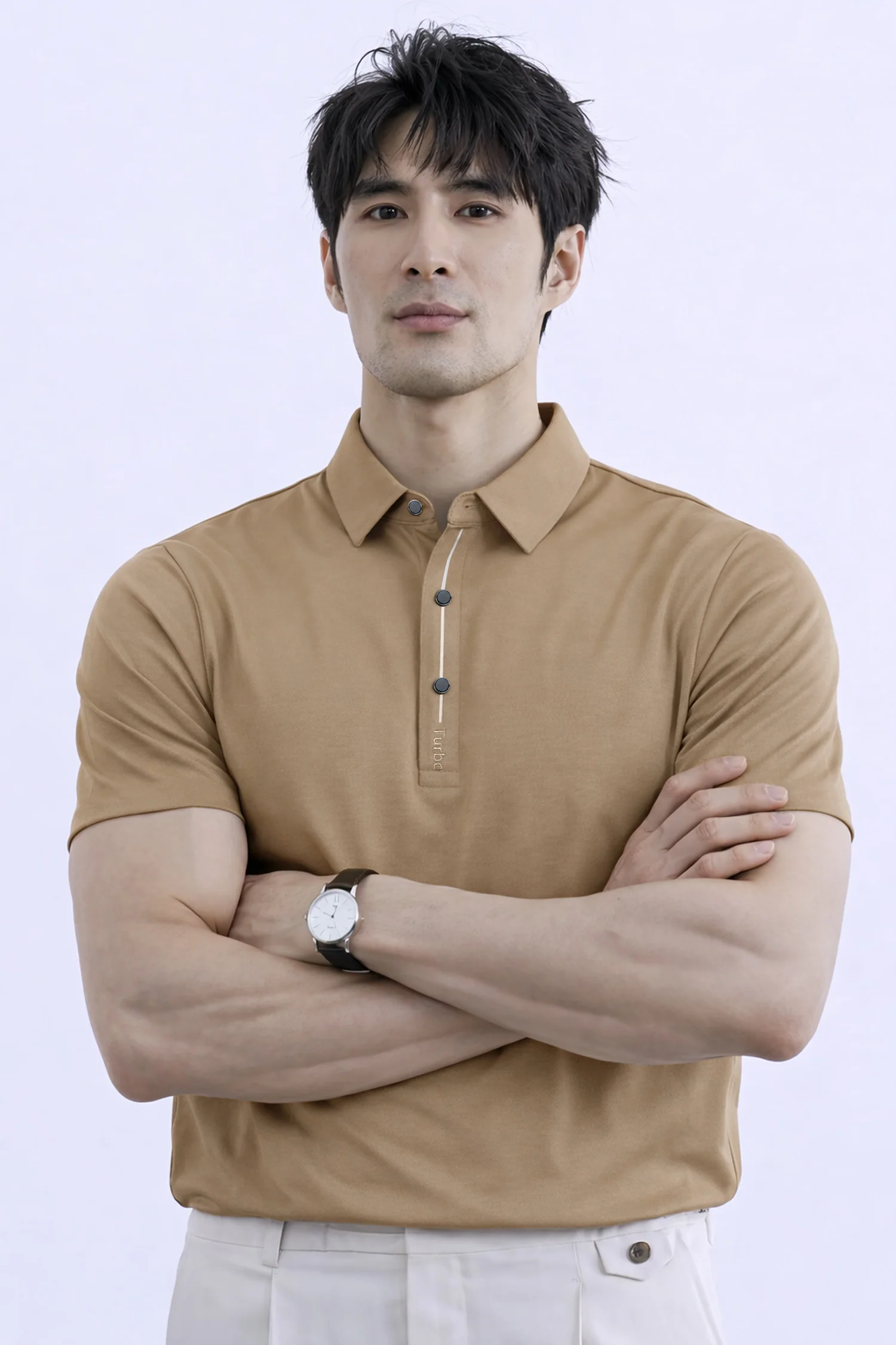 Turbo Button-Up Placket Men's Polo T-Shirt In Light Camel