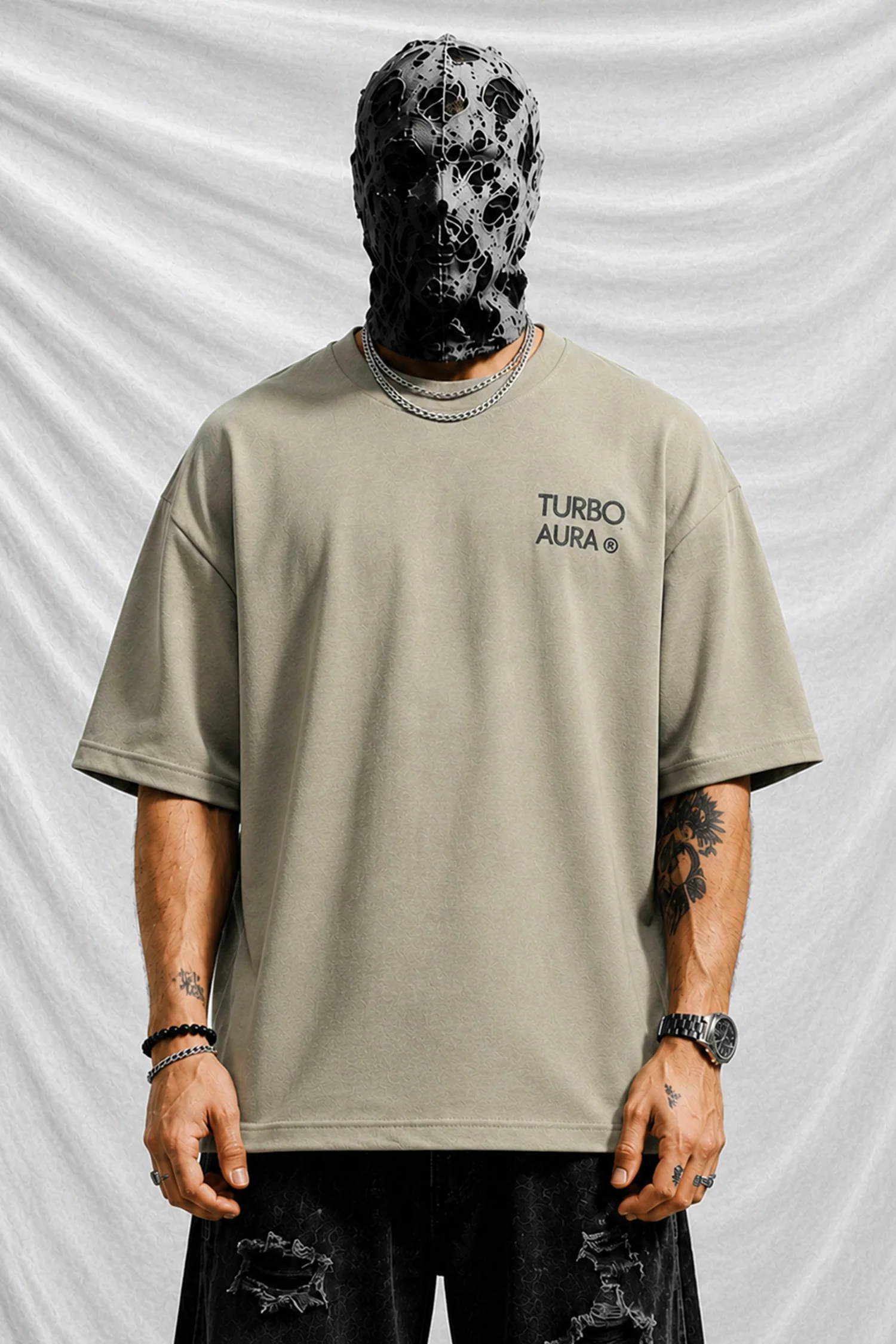 Turbo Calm Edge Men's Oversize Tee In Beige - Image 3