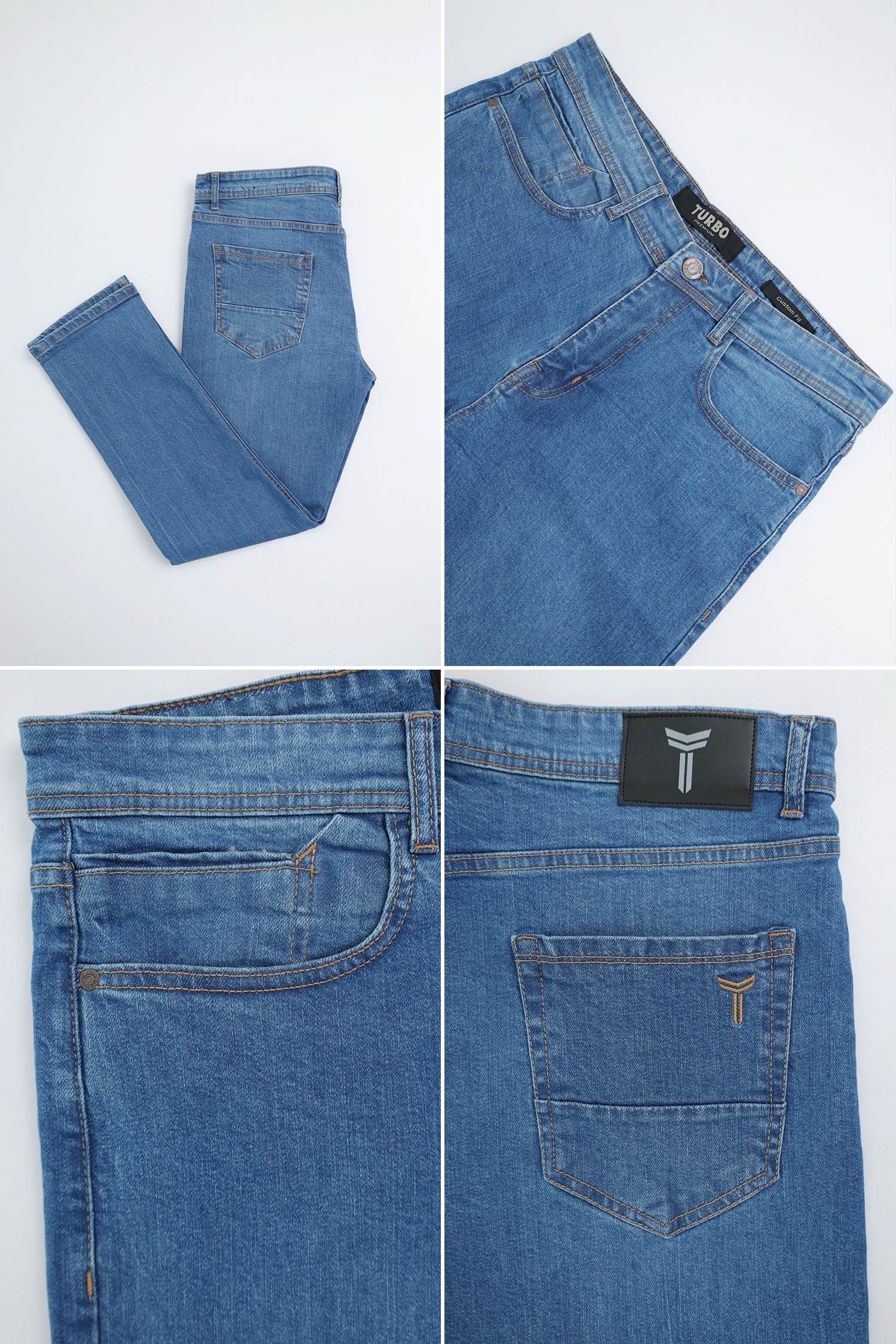 Turbo Casual Core Straight Denim Jeans In Mid Blue - Image 4
