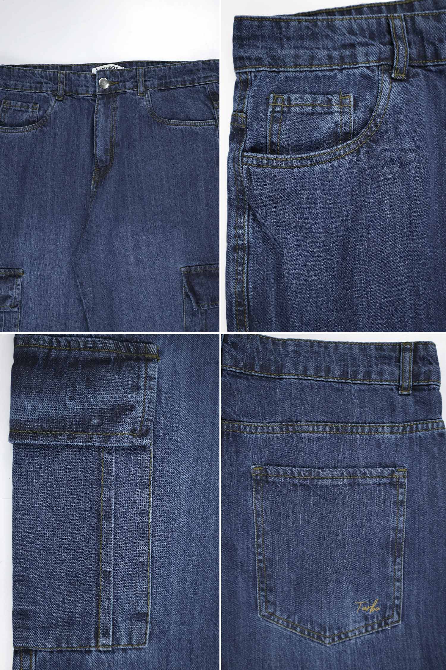 Turbo Casual Flap 6 Pockets Baggy Jeans In Navy Blue - Image 4