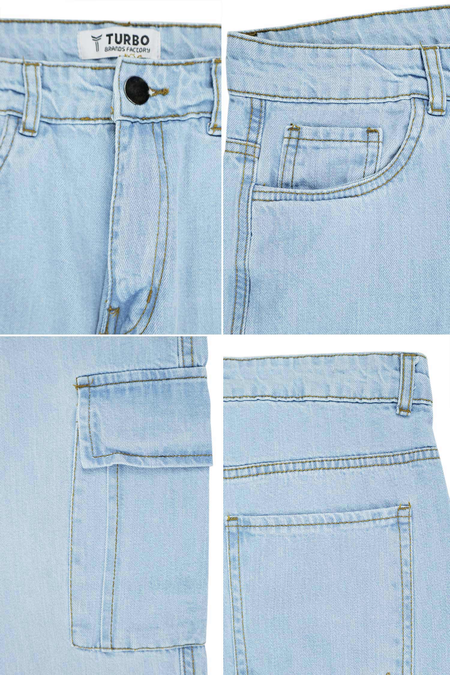 Turbo Casual Flap 6 Pockets Baggy Jeans In Sky Blue - Image 4