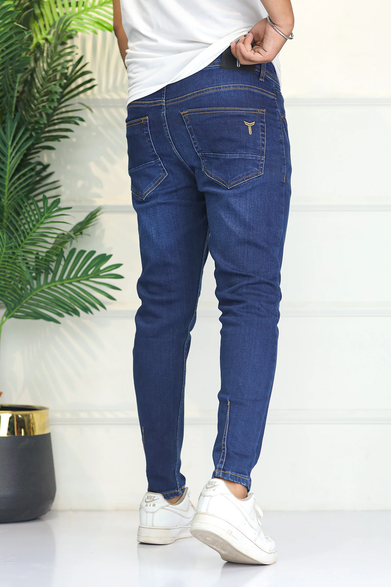 Turbo 'City Crop' Modern Slim Ankle Fit Jeans In Navy Blue - Image 4