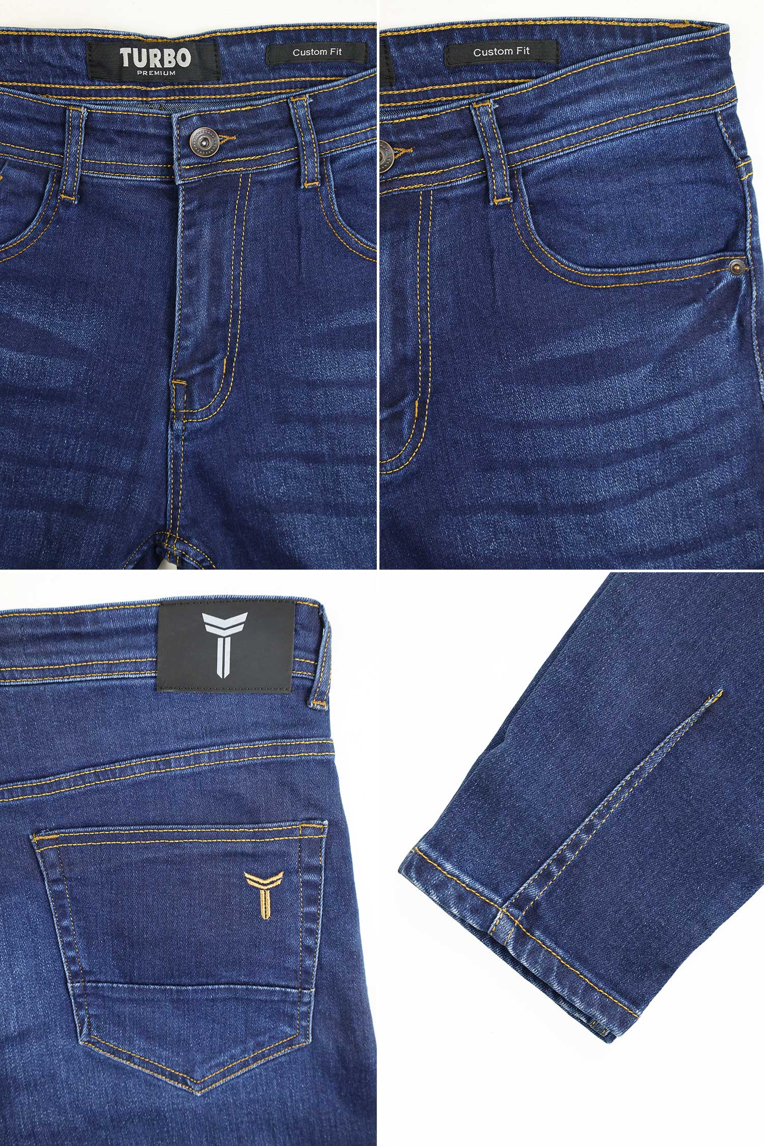 Turbo 'City Crop' Modern Slim Ankle Fit Jeans In Navy Blue - Image 5