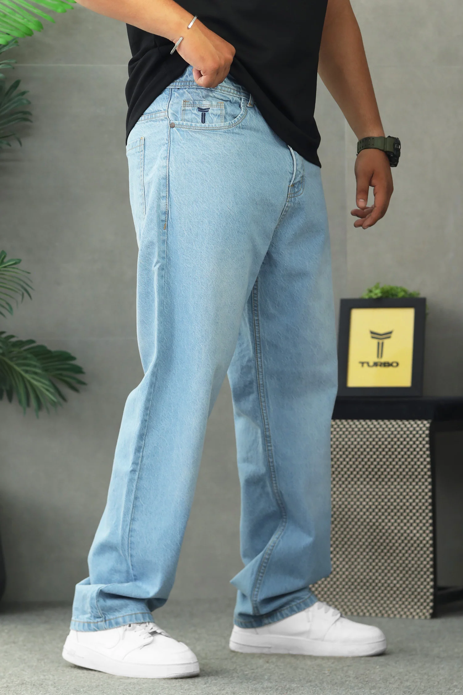 Turbo Classic Mid-Rise Style Denim Jean In Ice Blue - Image 2