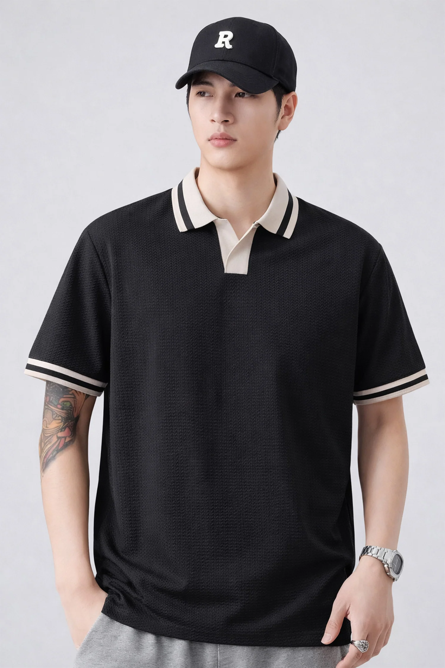 Turbo Cmpus Sutra V-Neck Imp Silk Polo Shirt In Black
