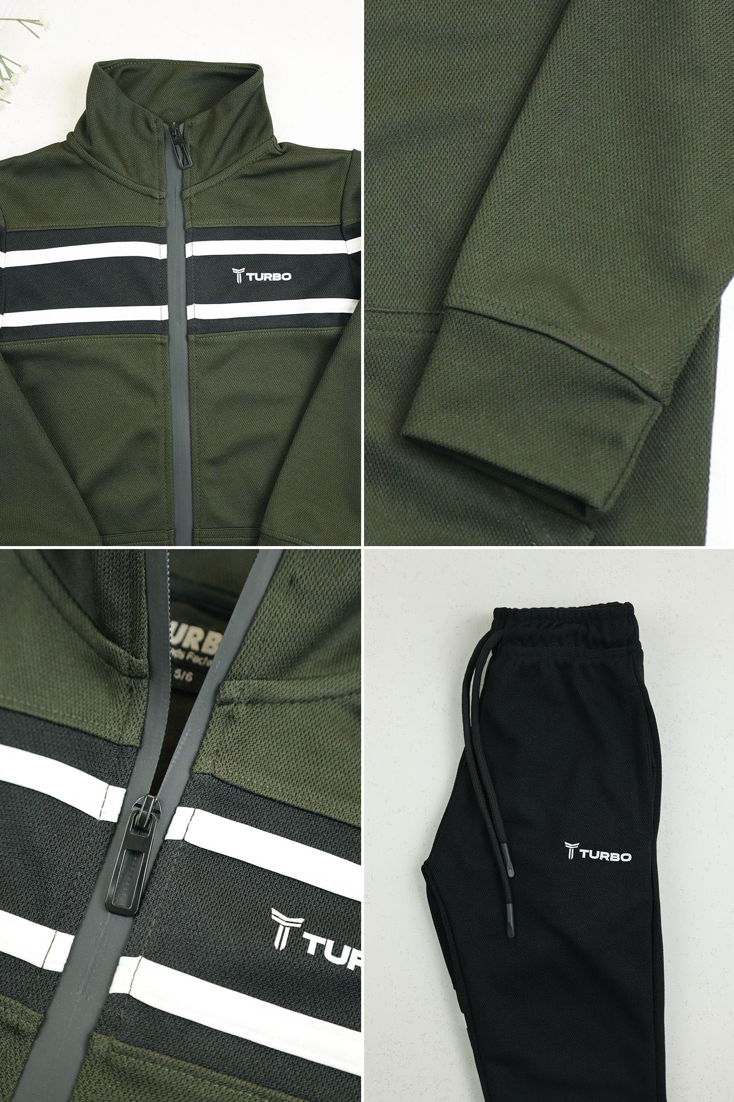 Turbo Color-Block Panel Unisex Younger Kids Tracksuit In Camo Green - Image 5