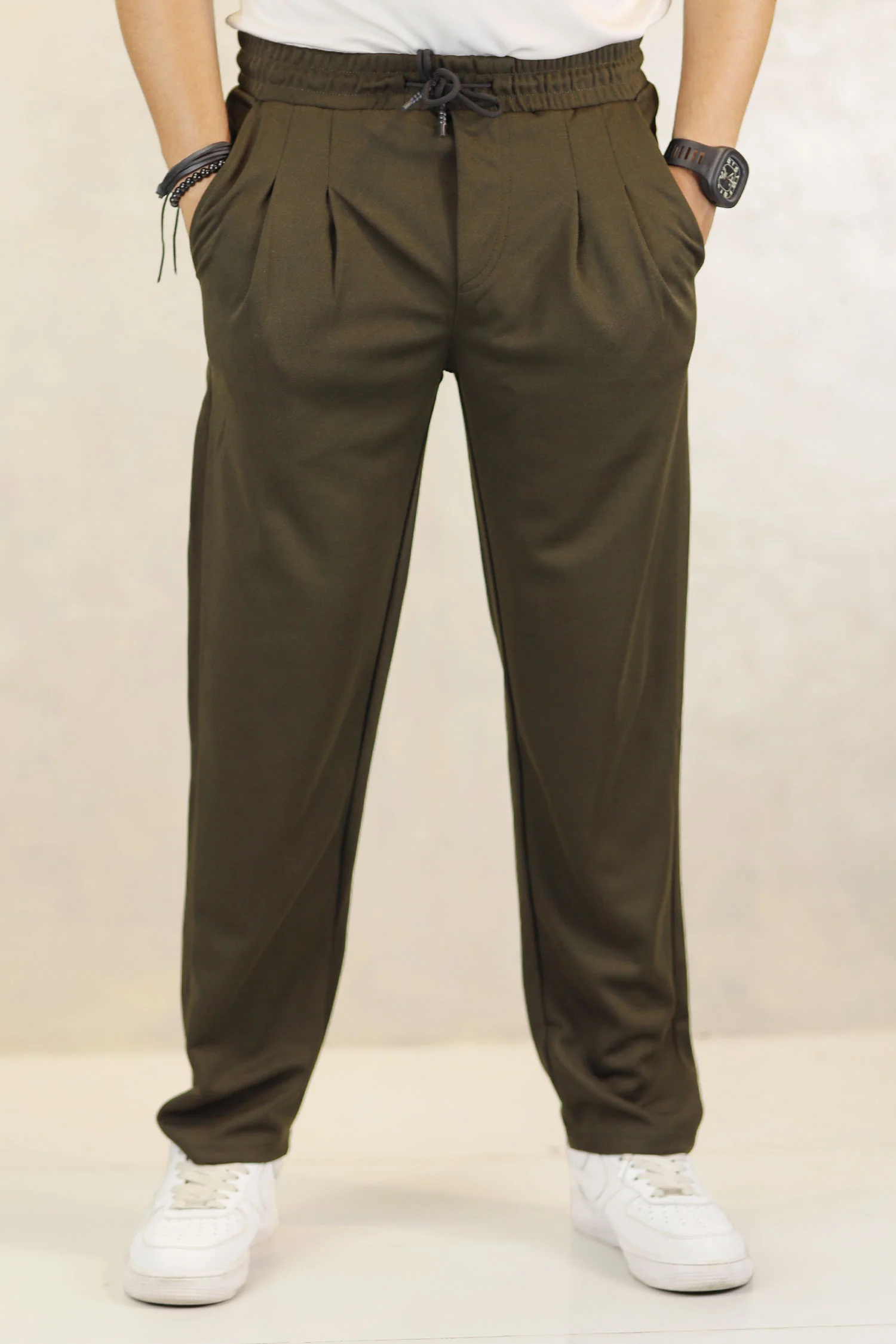 Turbo Comfort Front Plate Regular Straight-Fit Trouser In Olive Green - Image 2