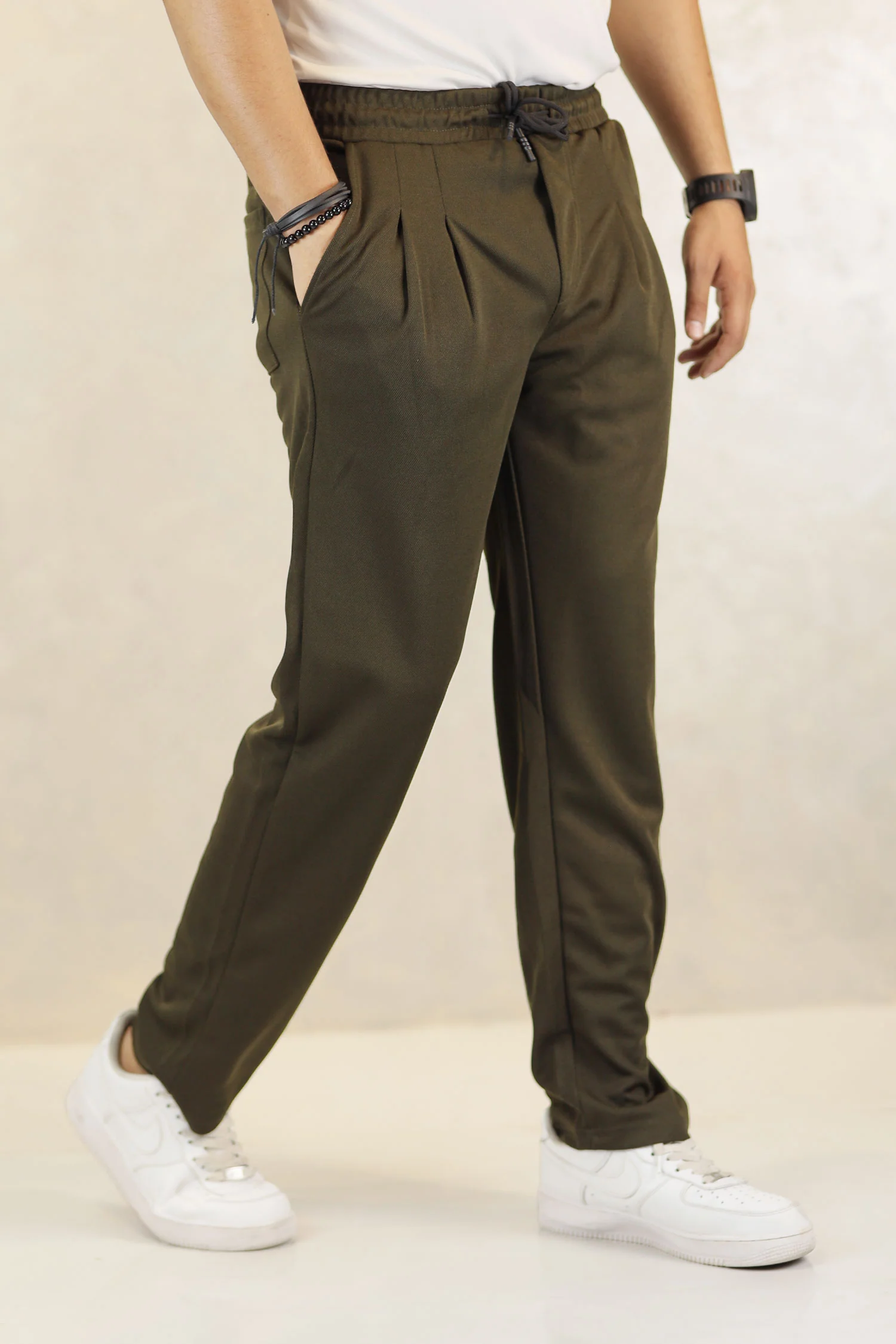 Turbo Comfort Front Plate Regular Straight-Fit Trouser In Olive Green - Image 3