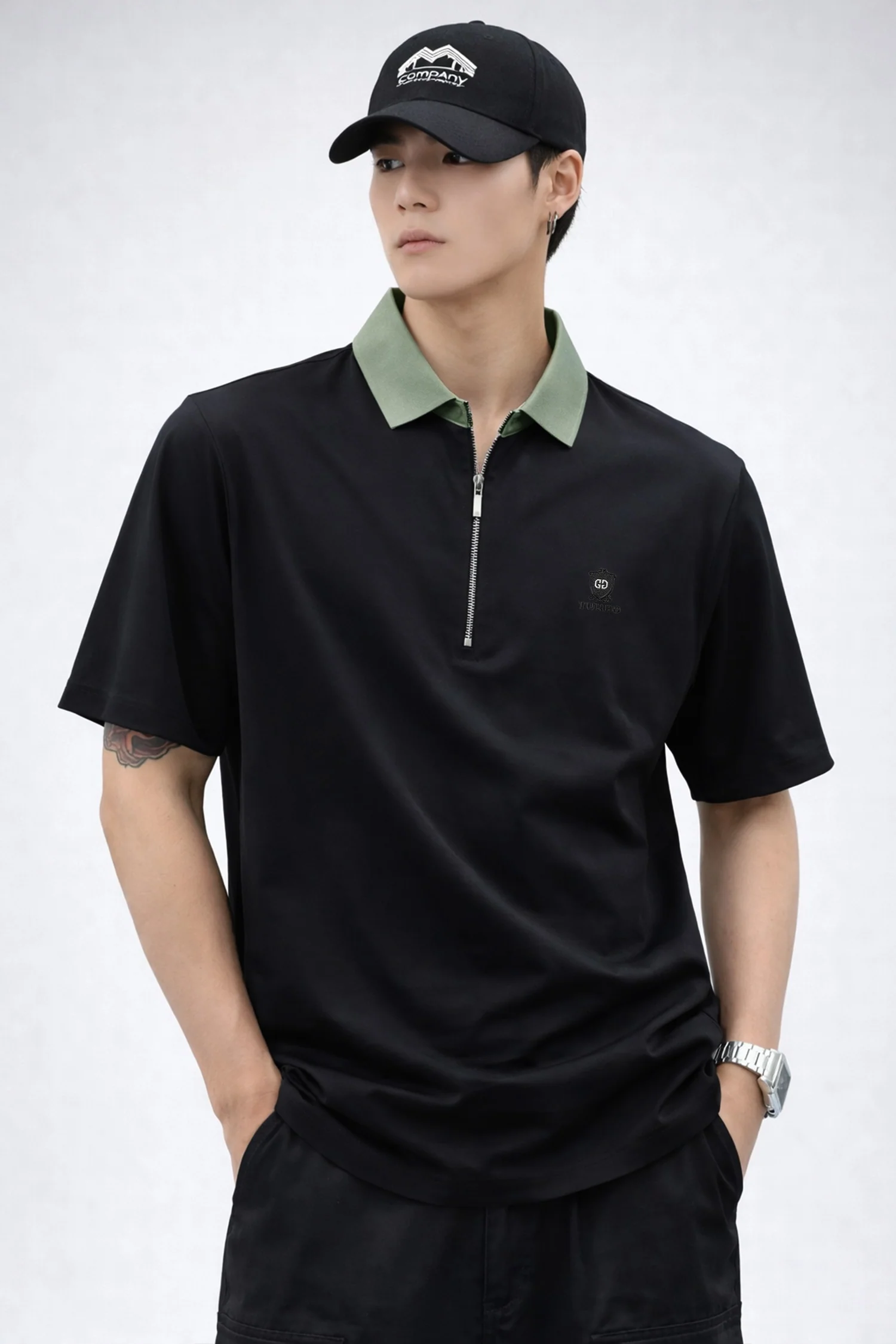Turbo Contrast Collared Style Polo T-Shirt In Black