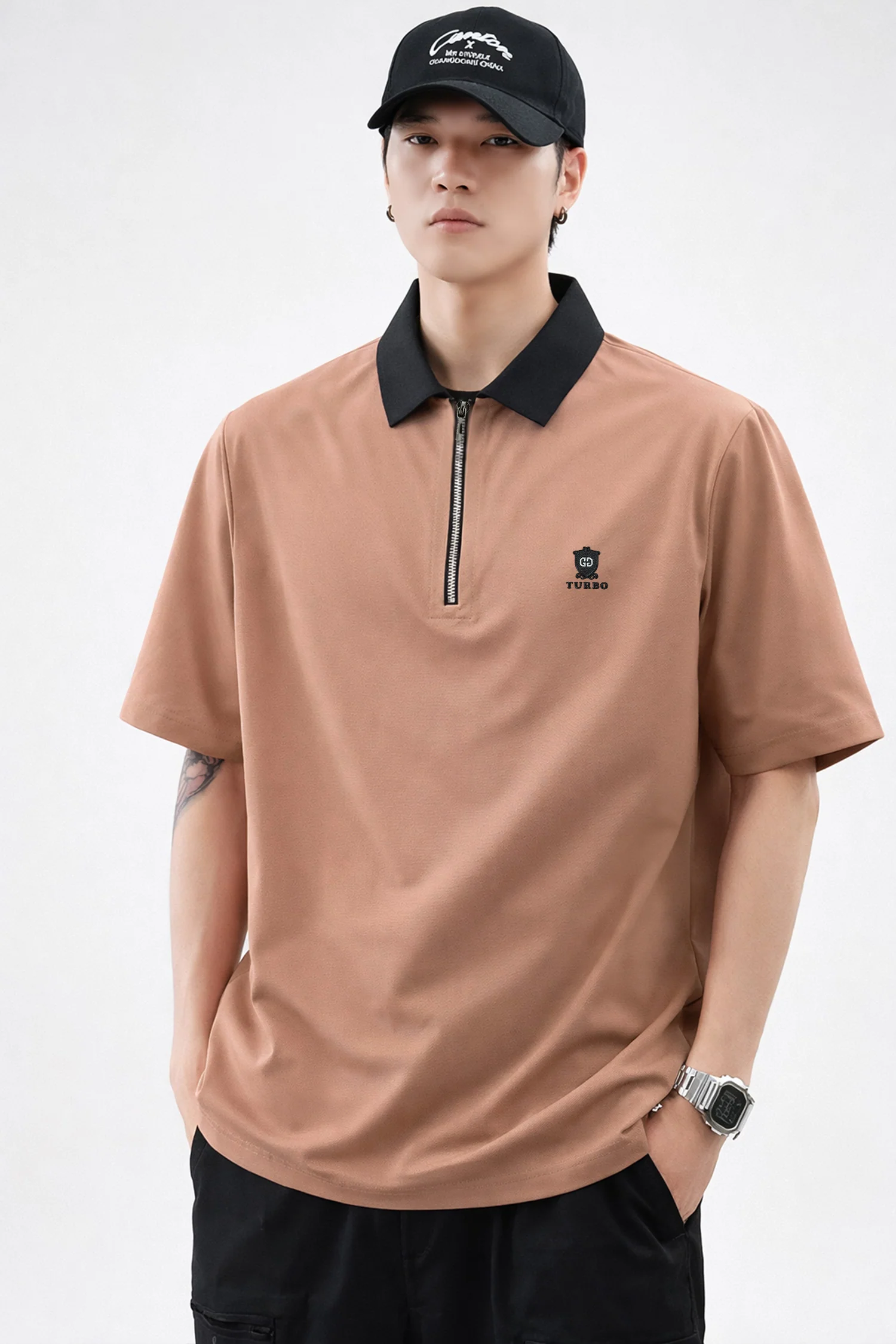 Turbo Contrast Collared Style Polo T-Shirt In Carrot
