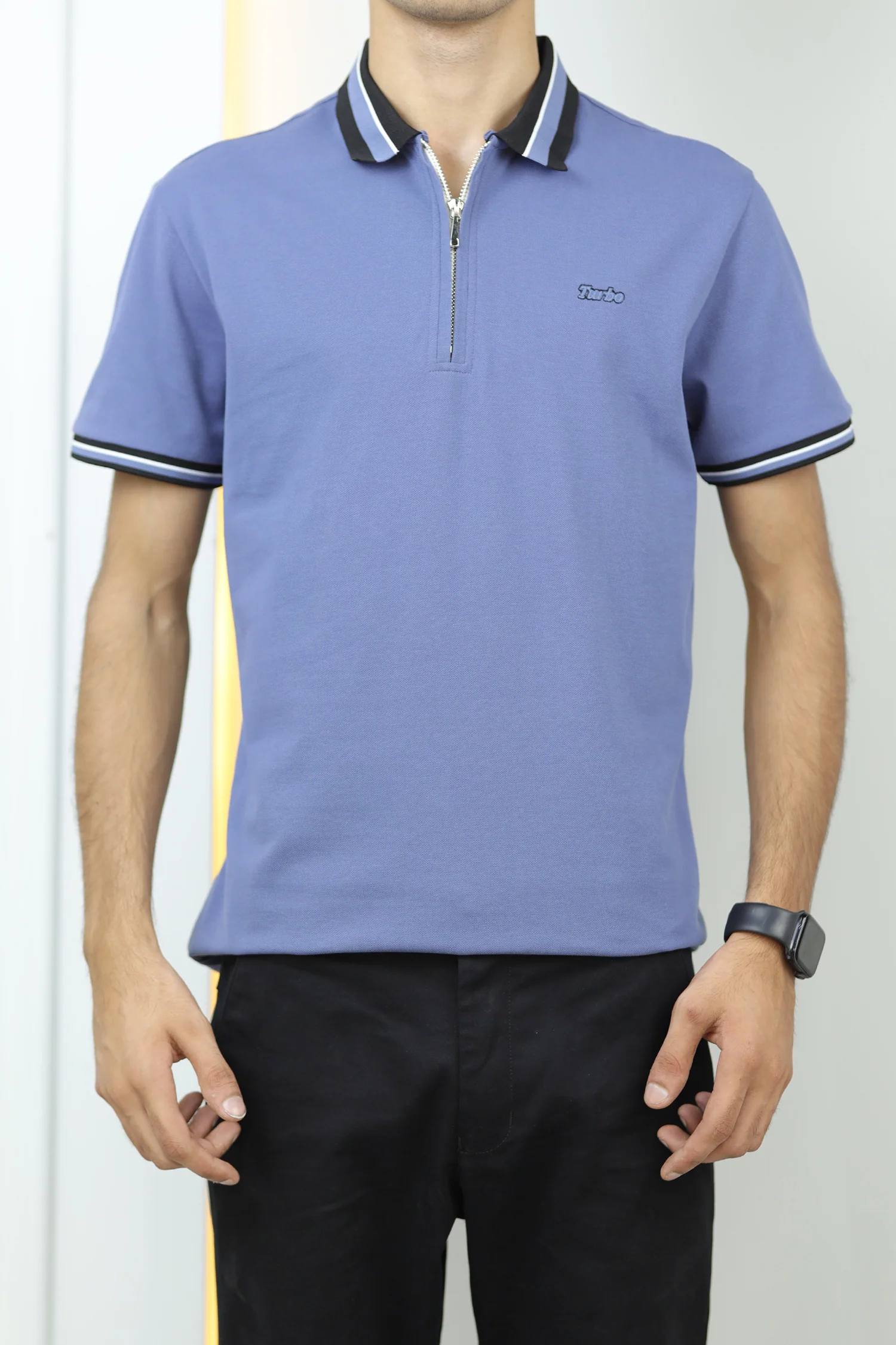 Turbo Contrast Tone Zip Collar Men's Polo Shirt - Image 12