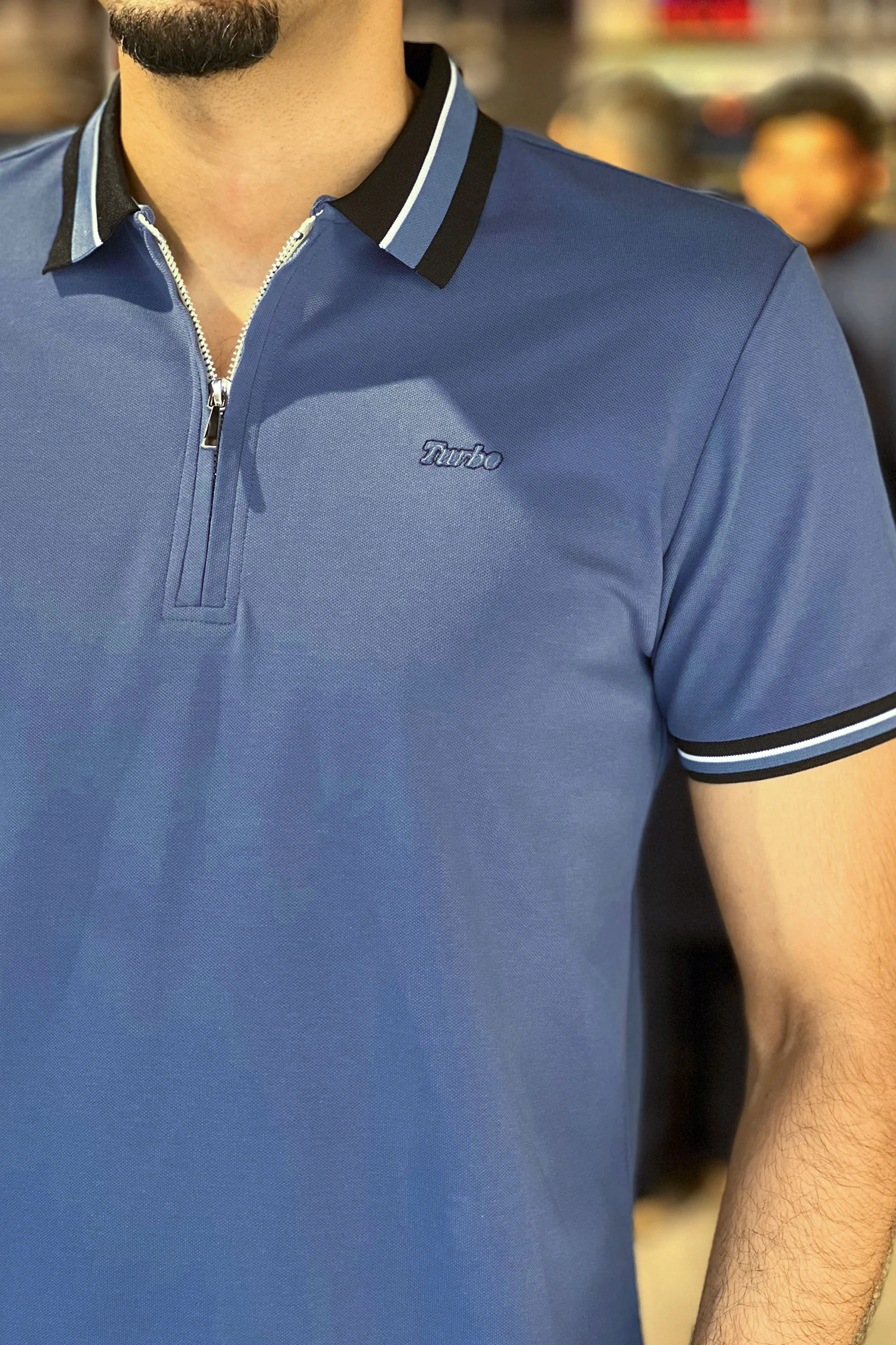 Turbo Contrast Tone Zip Collar Men's Polo Shirt - Image 17