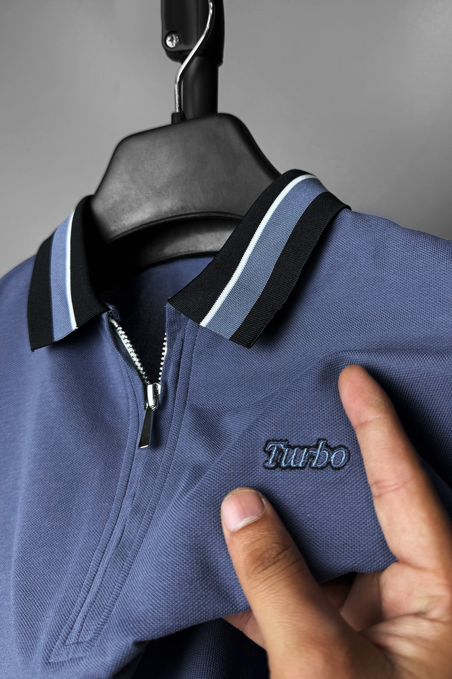Turbo Contrast Tone Zip Collar Men's Polo Shirt - Image 14