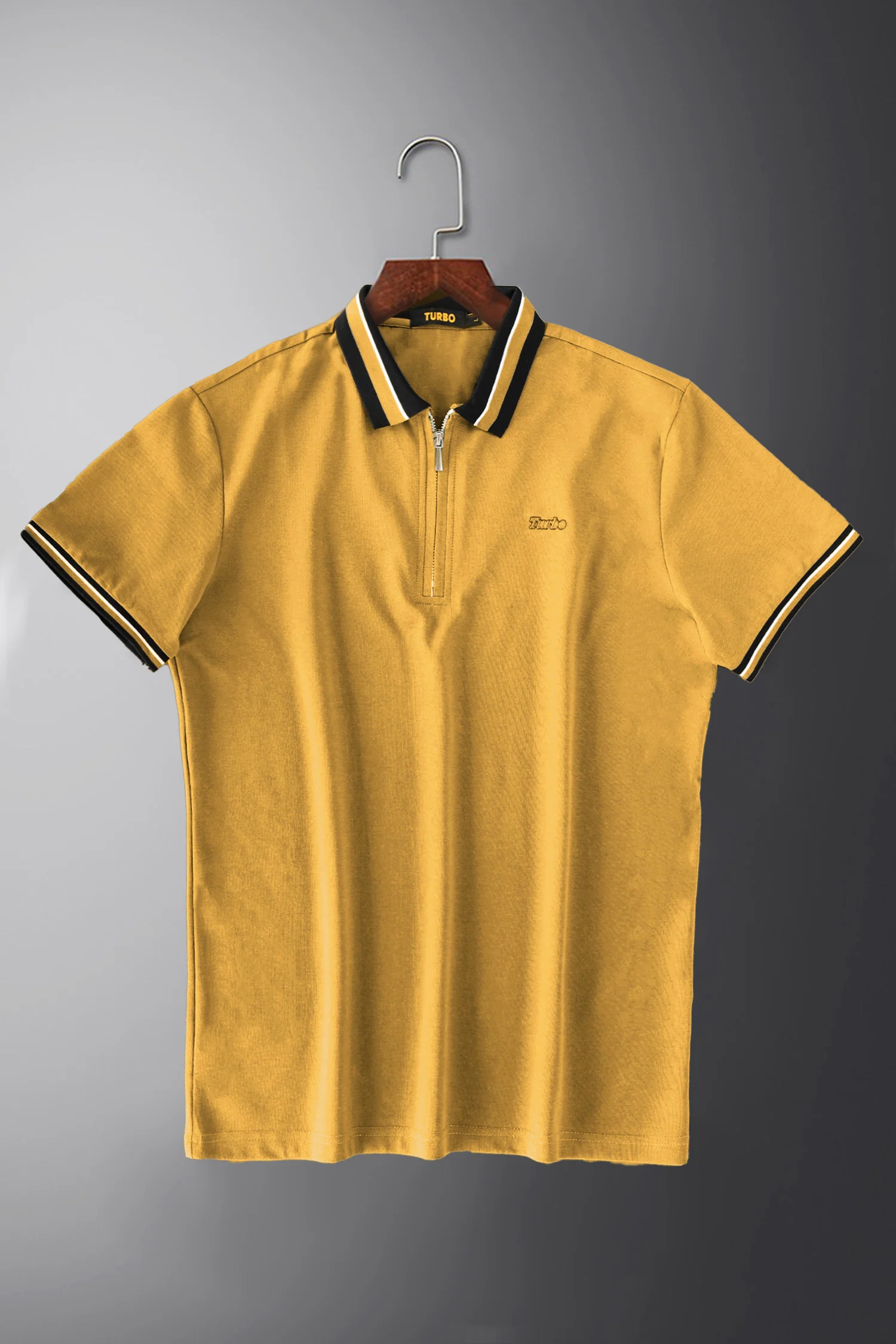 Turbo Contrast Tone Zip Collar Men's Polo Shirt - Image 7