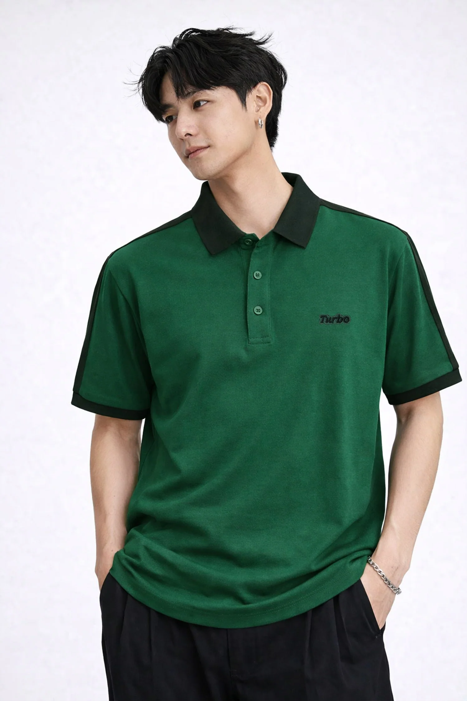 Turbo Contrasting Color Men's Polo Shirt Dark Green
