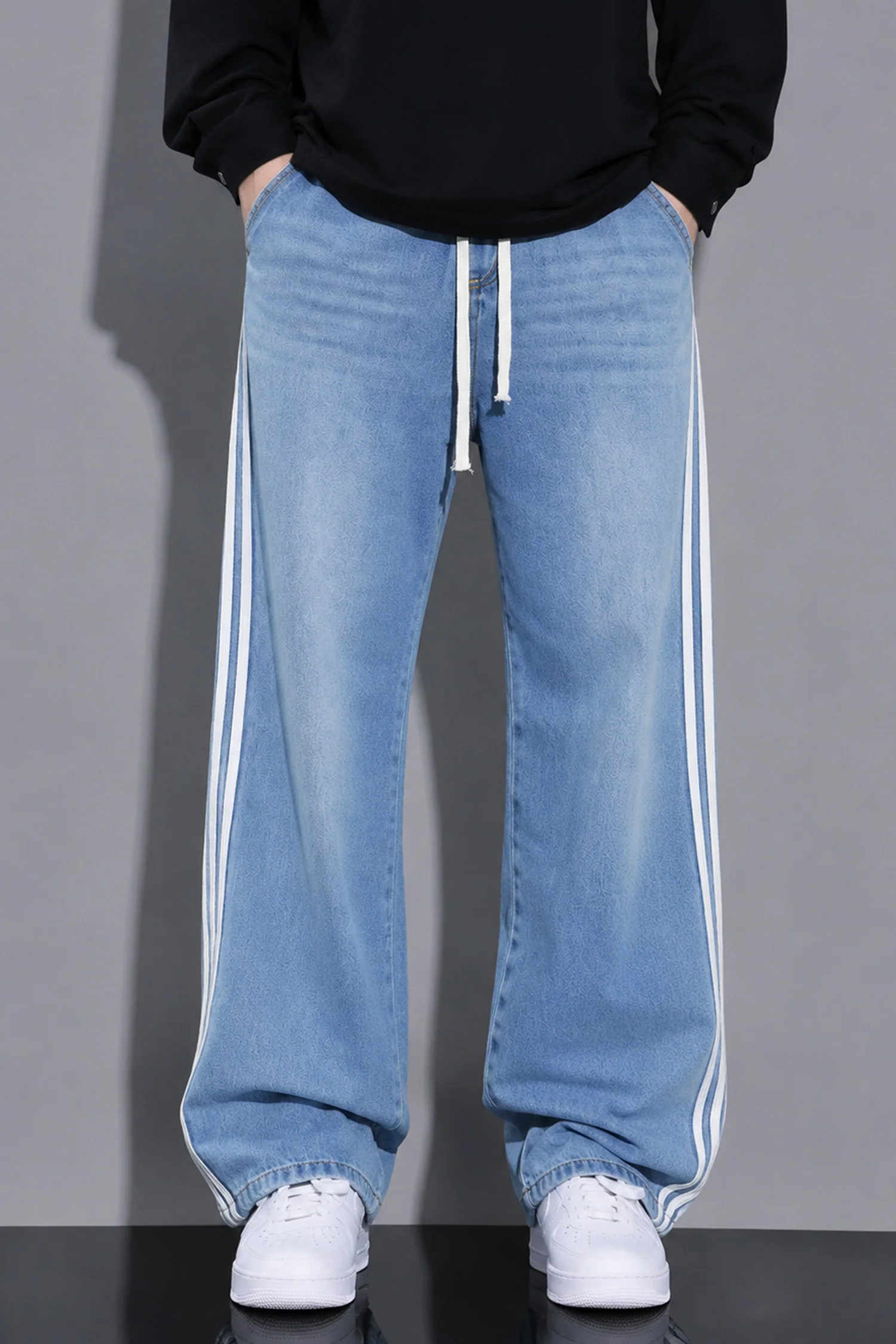 Turbo Crew line Stripe Denim Baggy Jeans - Image 11