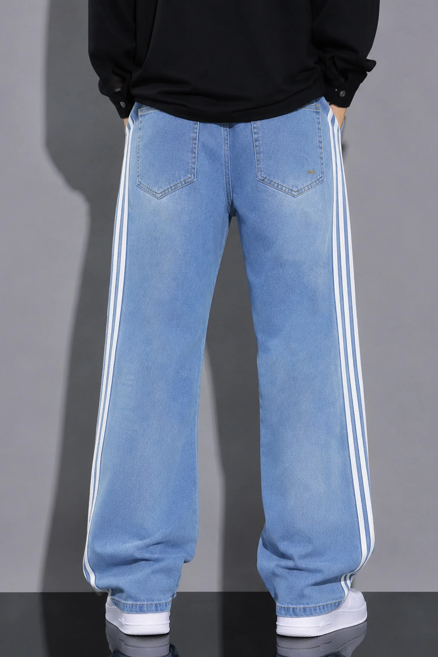 Turbo Crew line Stripe Denim Baggy Jeans - Image 12
