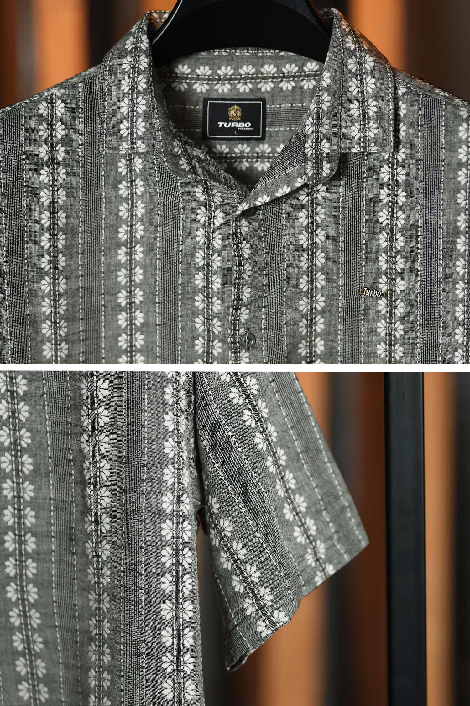Turbo Cubin Textured Striped Casual Shirt In Charcoal Grey - Image 3