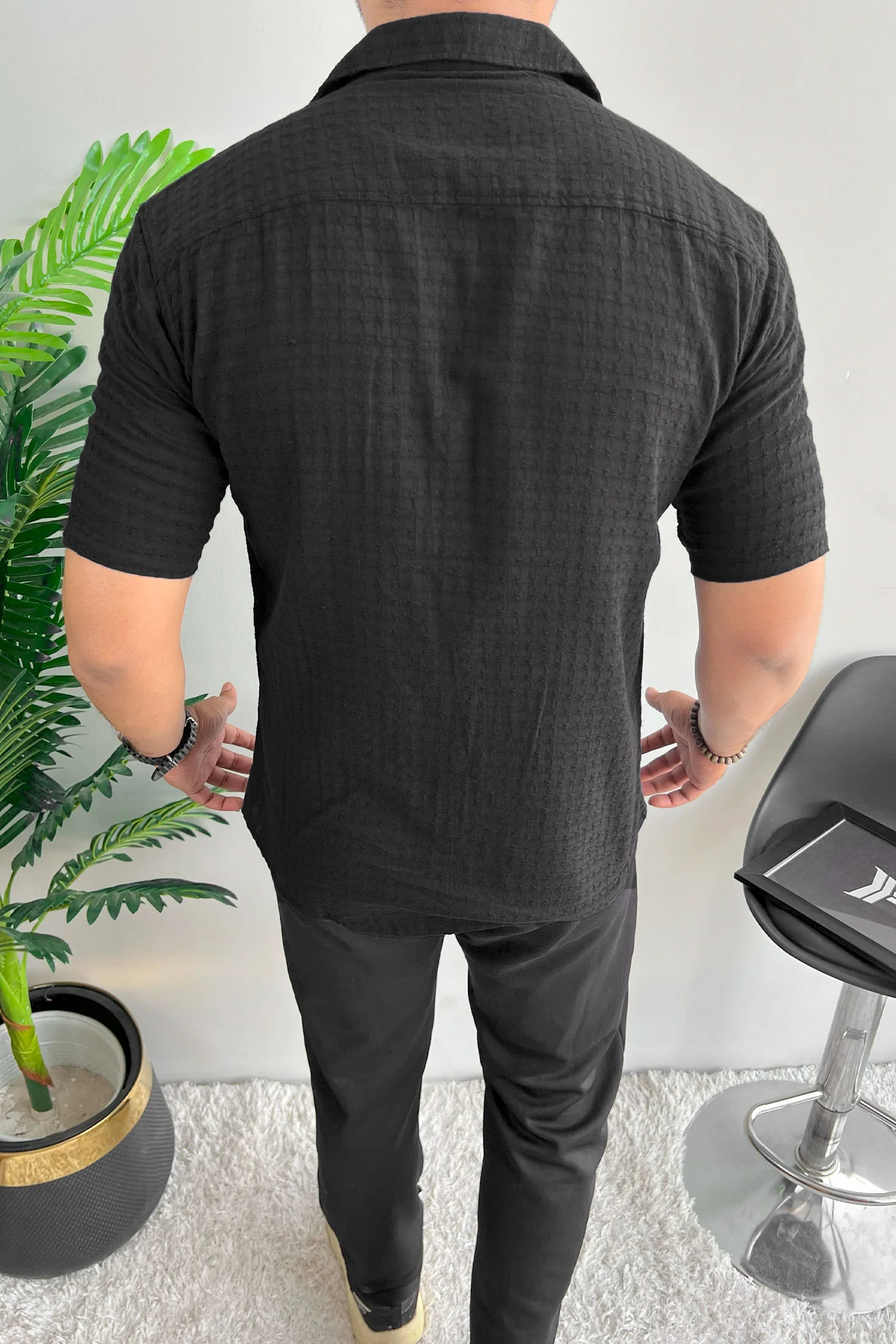 Turbo Designer Motif Embossed Casual Shirt In Black - Image 4