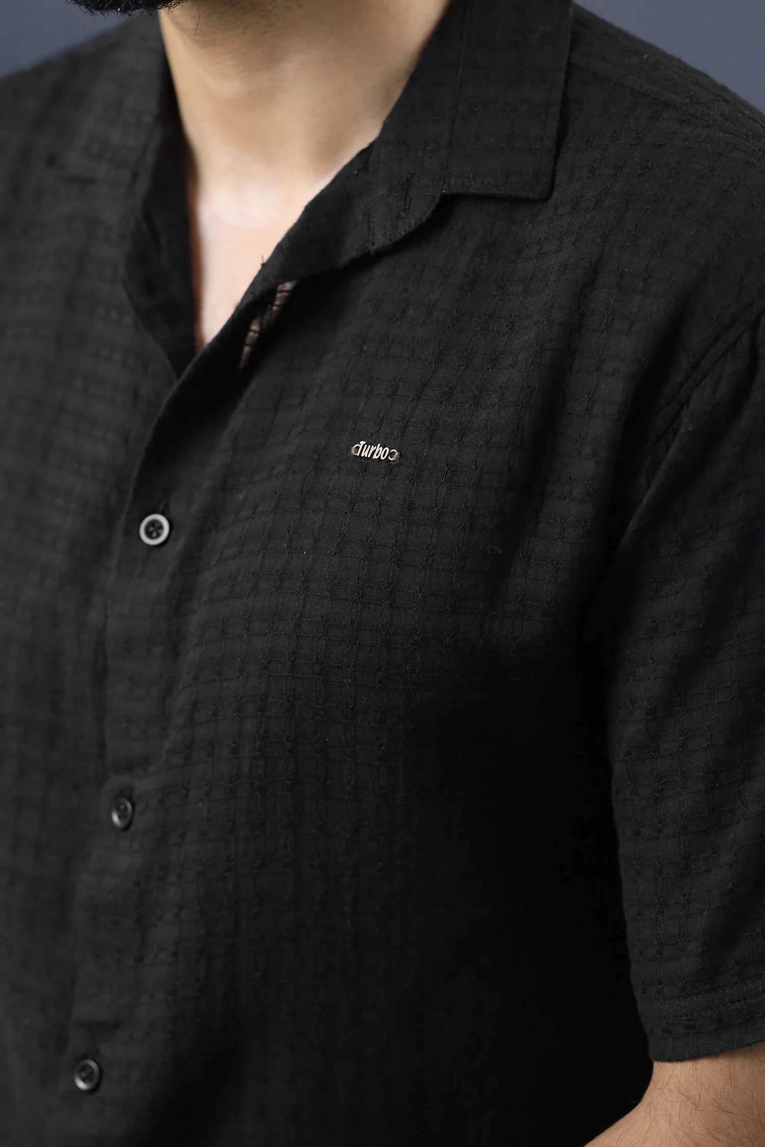 Turbo Designer Motif Embossed Casual Shirt In Black - Image 3
