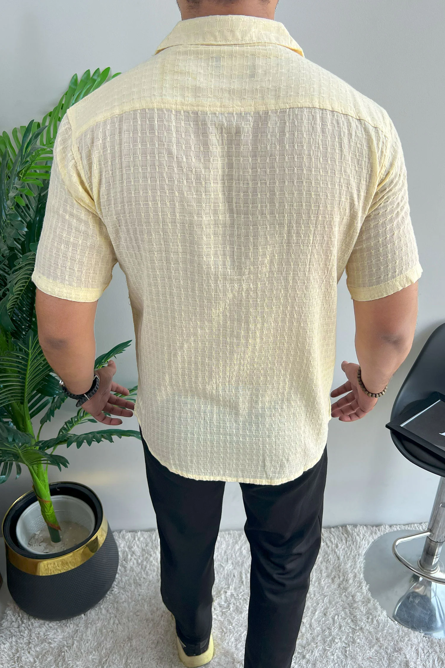 Turbo Designer Motif Embossed Casual Shirt In Light Lemon - Image 4