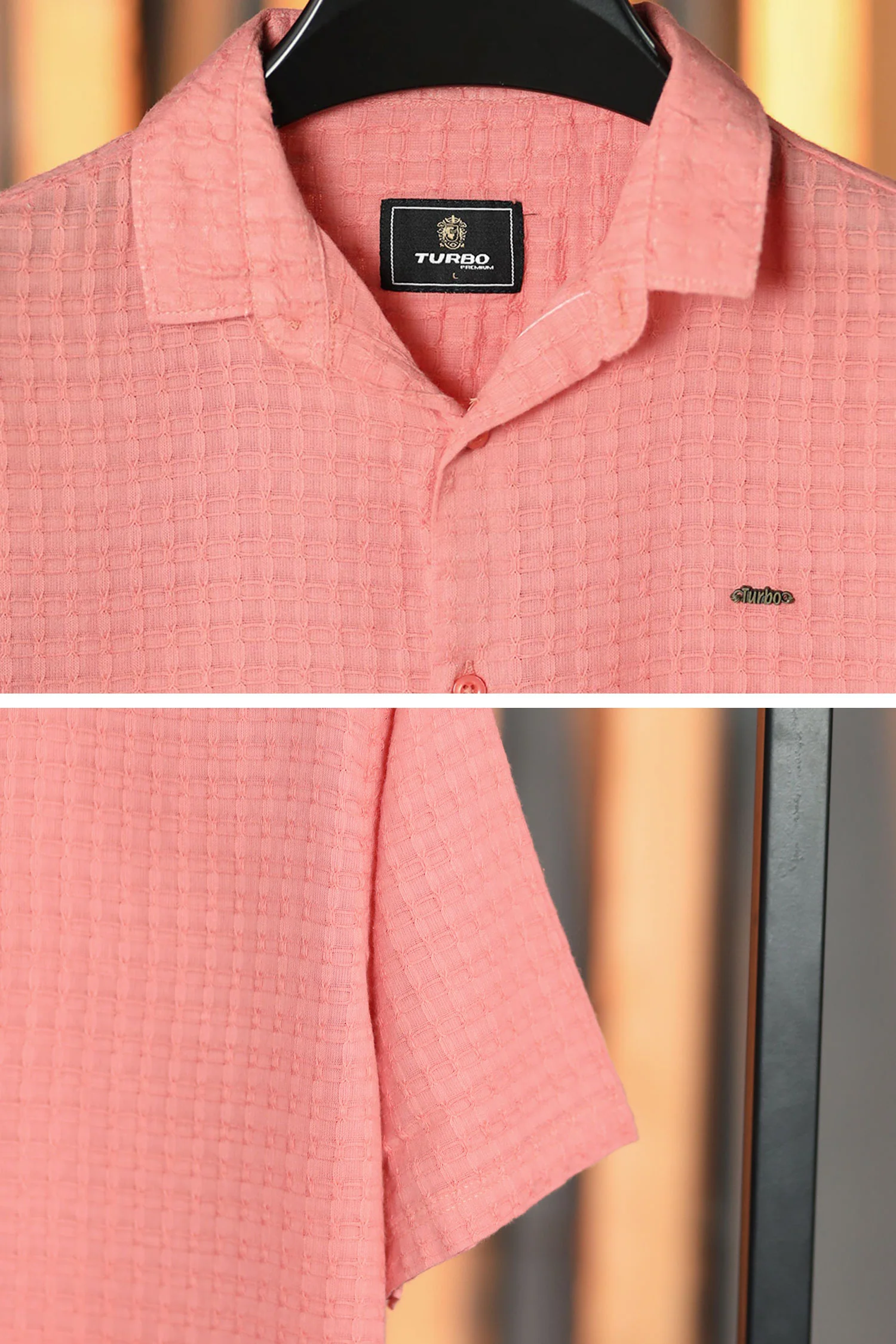 Turbo Designer Motif Embossed Casual Shirt In Pastel Pink - Image 2